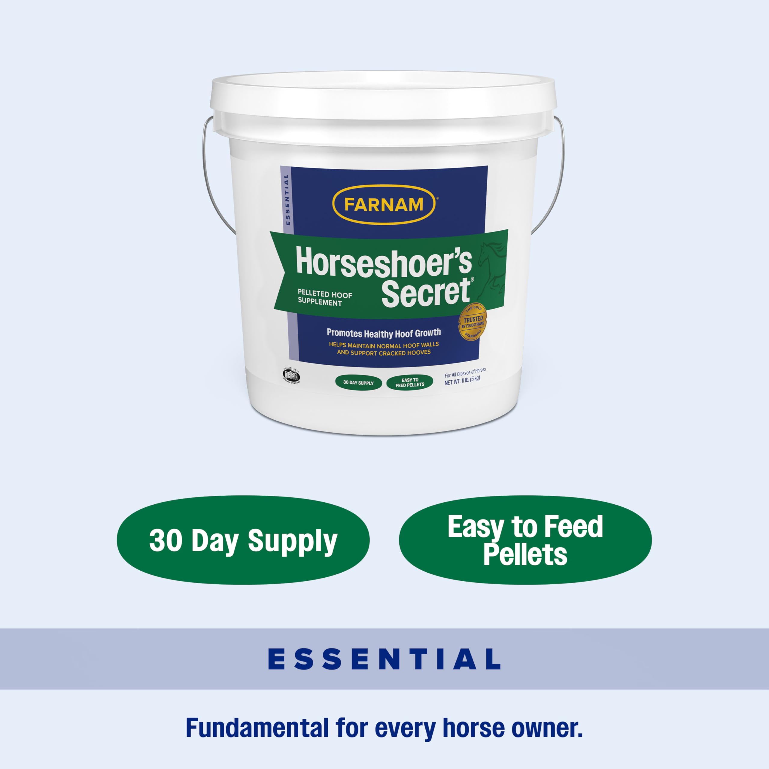 Farnam Horseshoer’s Secret farrier-recommended hoof supplement.