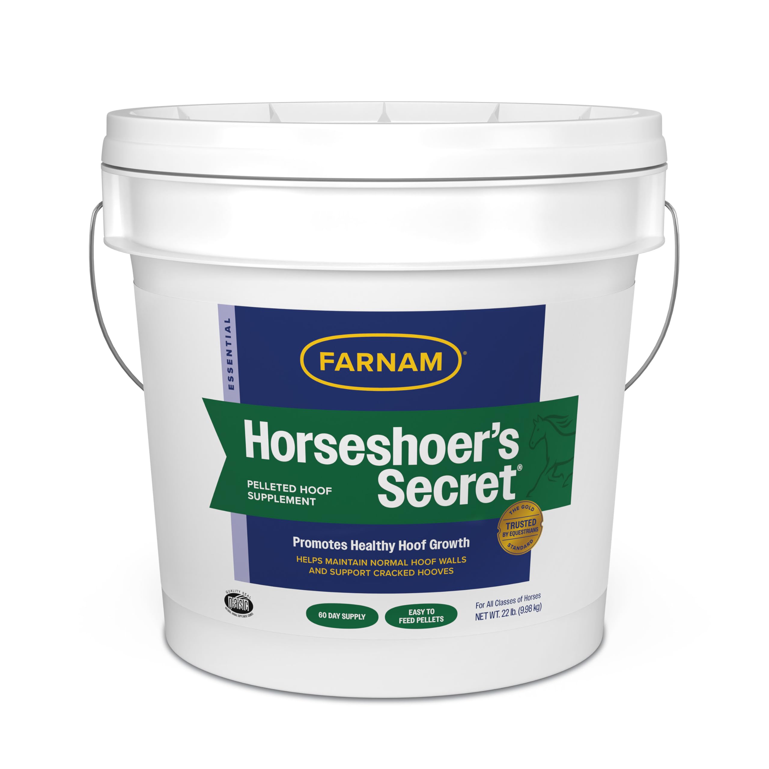 Farnam Horseshoer’s Secret hoof supplement tub front supports healthy hoof growth