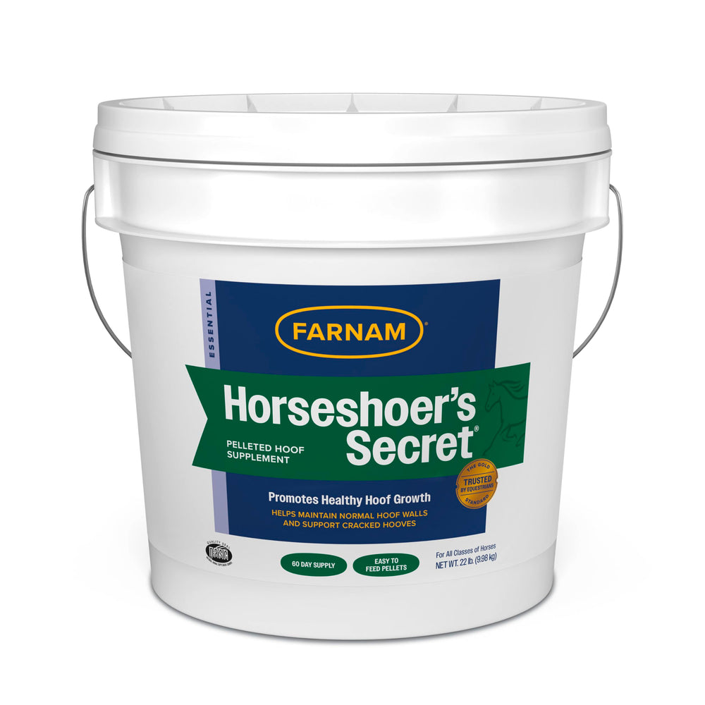 Farnam Horseshoer’s Secret hoof supplement tub front supports healthy hoof growth