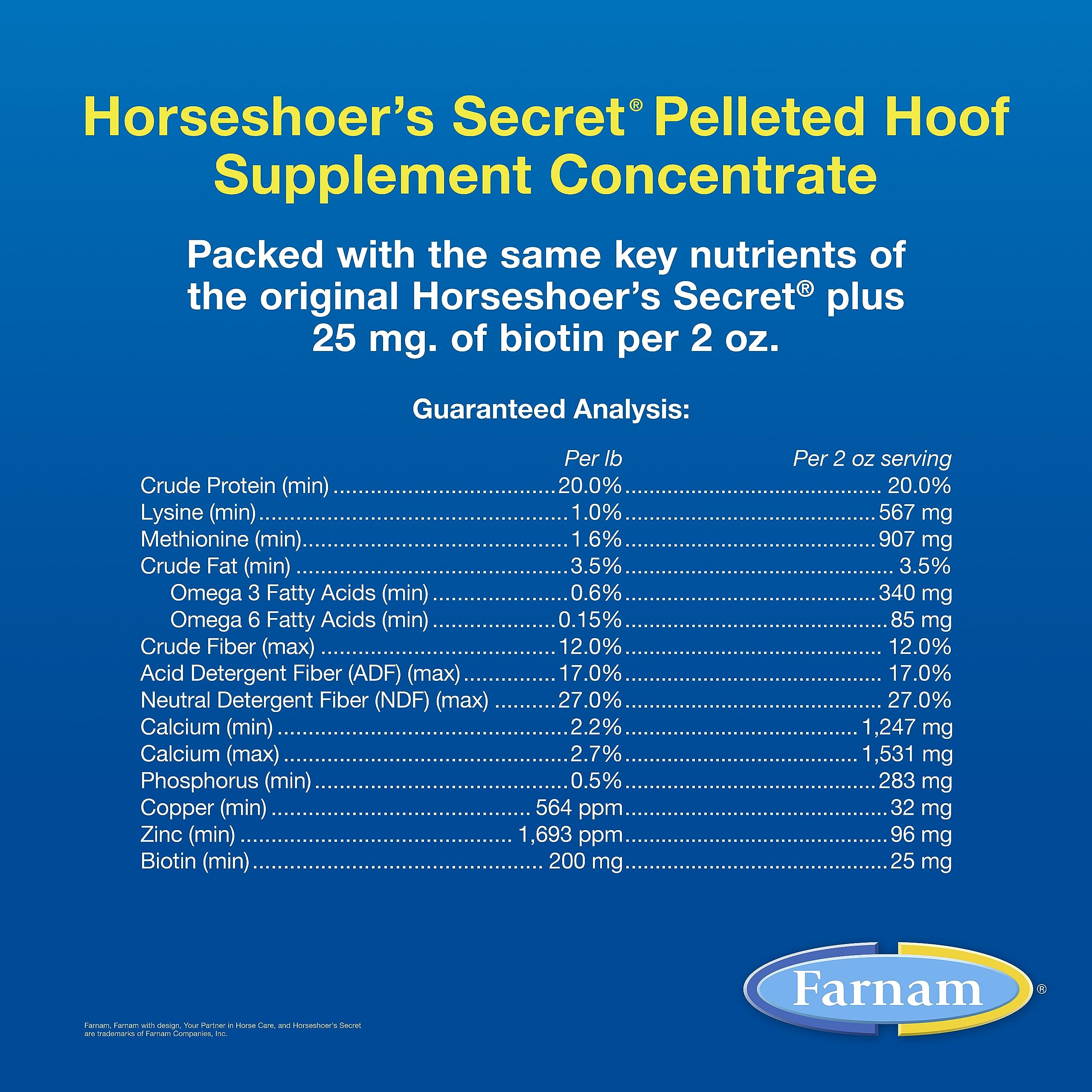 Farnam Horseshoer’s Secret serving scoop accompanies pellets for daily use.
