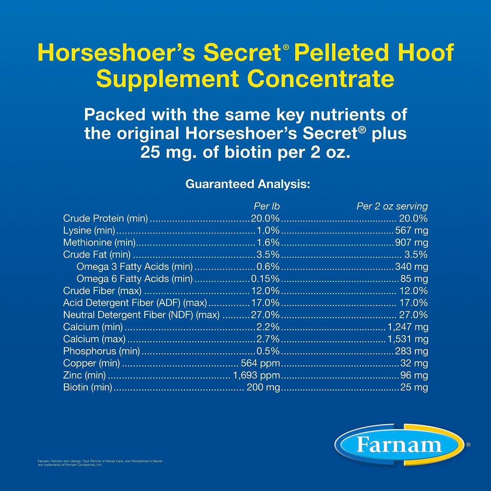 Farnam Horseshoer’s Secret serving scoop accompanies pellets for daily use.