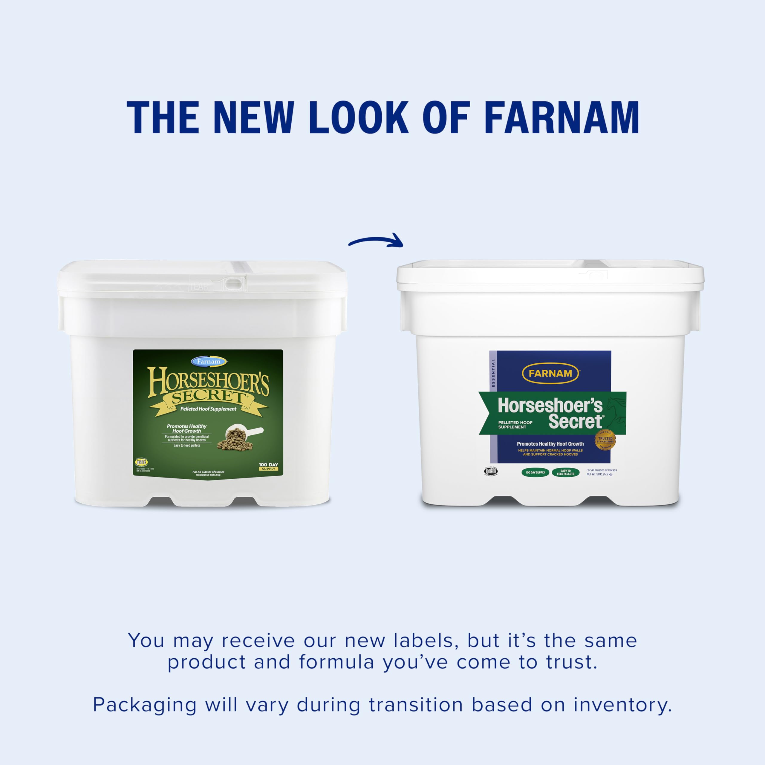 Farnam Horseshoer’s Secret pellets illustrate palatable alfalfa-based nutrition for daily hoof care.