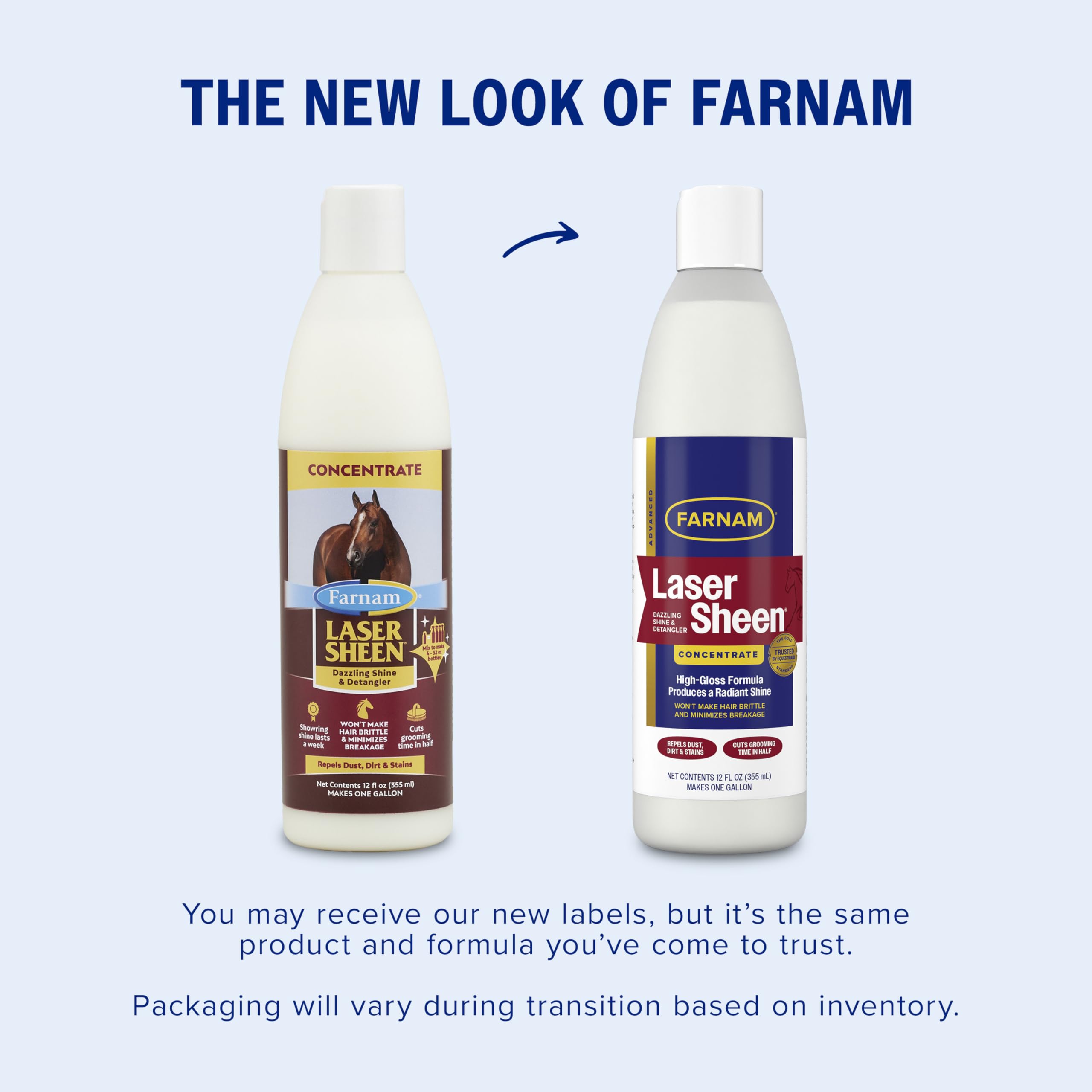 Farnam Laser Sheen mane and tail detangler eases brushing and adds shine.