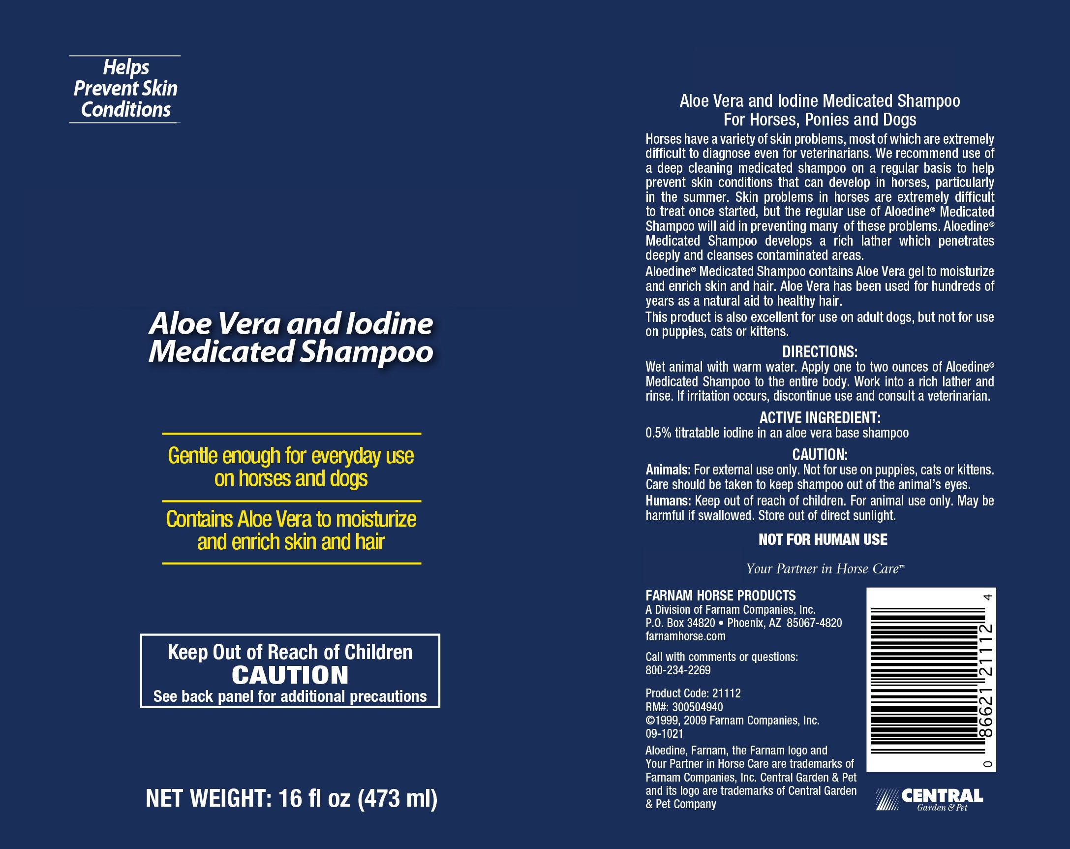 Farnam label detail highlighting iodine for clean coats