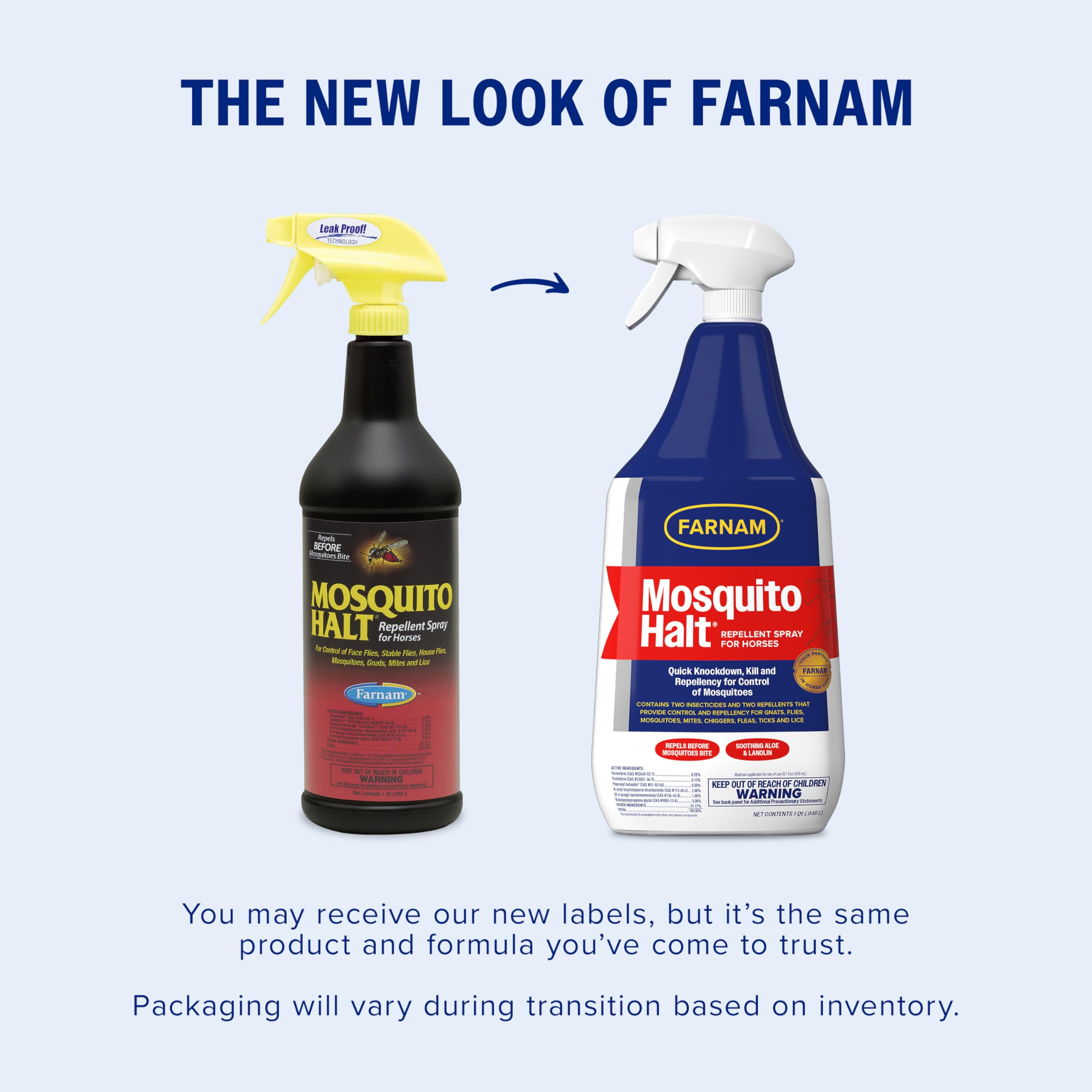 Horse being treated with Farnam Mosquito Halt spray helps reduce bites.