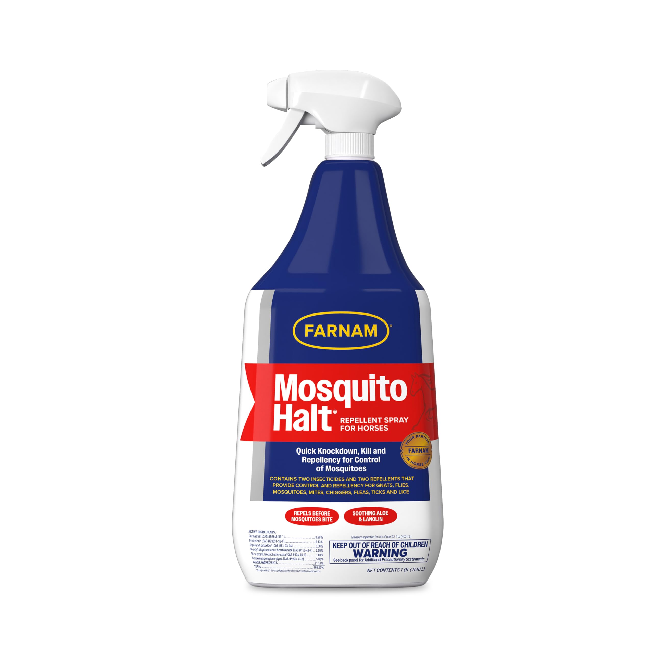 Farnam Mosquito Halt spray bottle for horses ready to protect against biting insects.