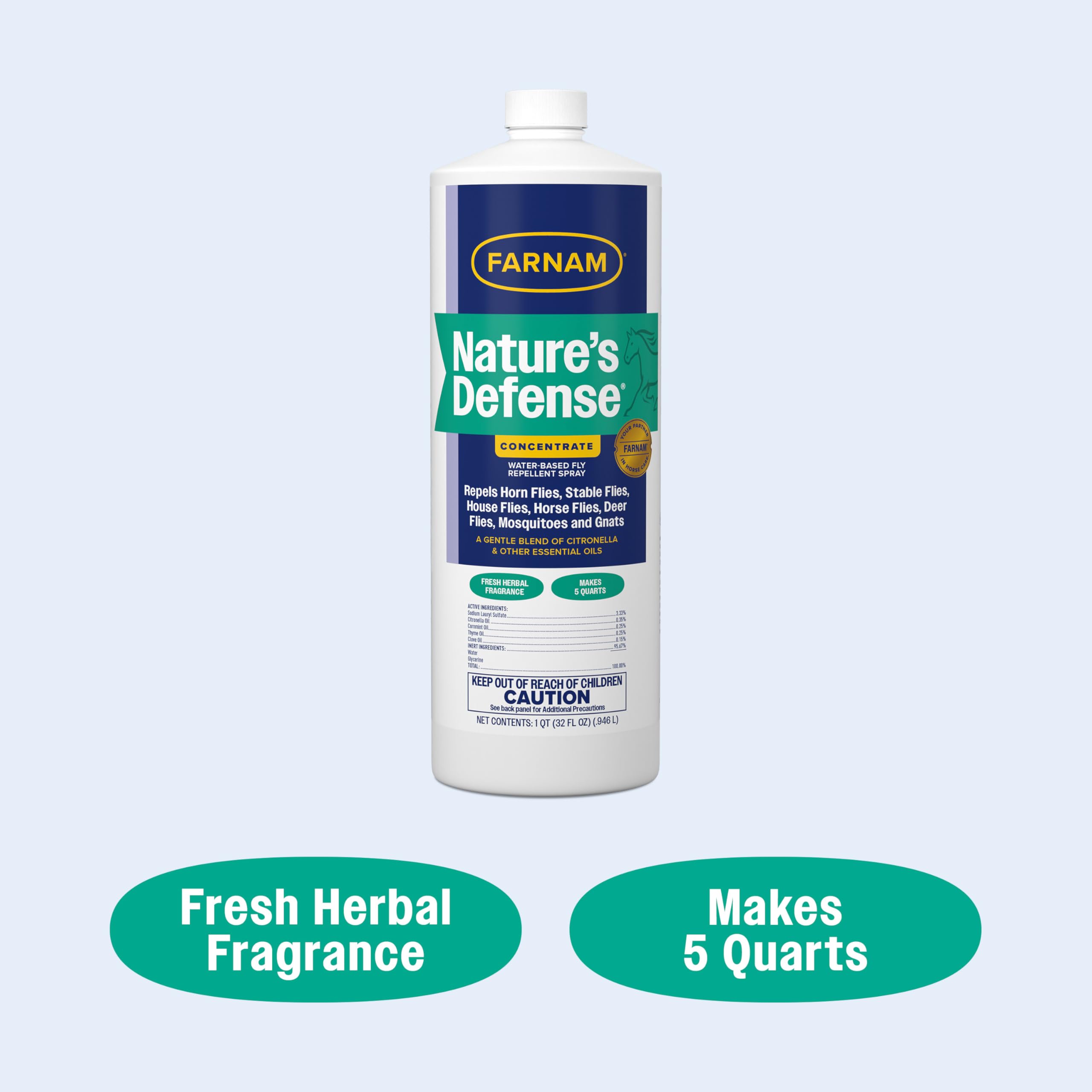 Farnam Nature’s Defense on a horse safe for sensitive skin.