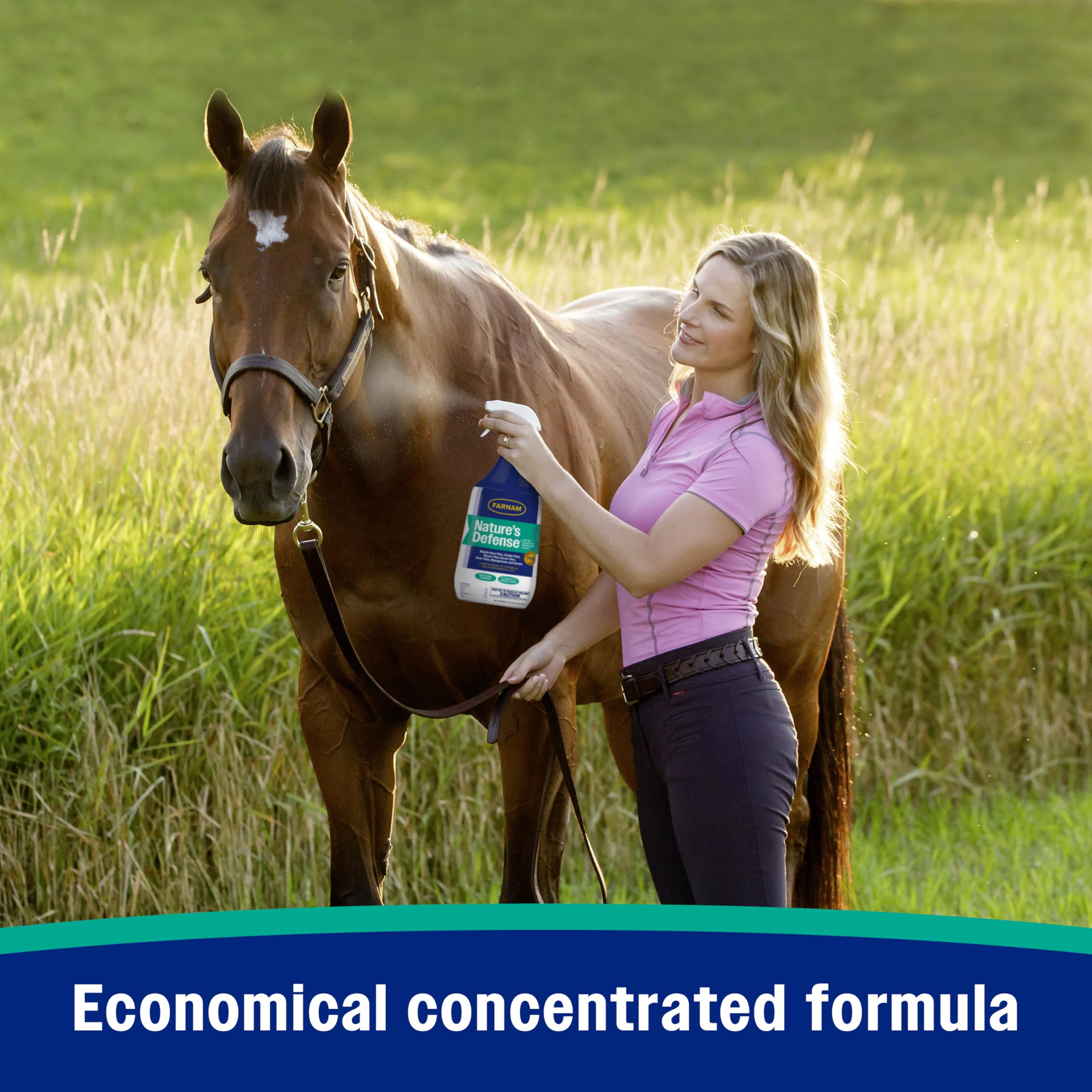Farnam Nature’s Defense ready-to-use spray demonstrating quick fly relief.