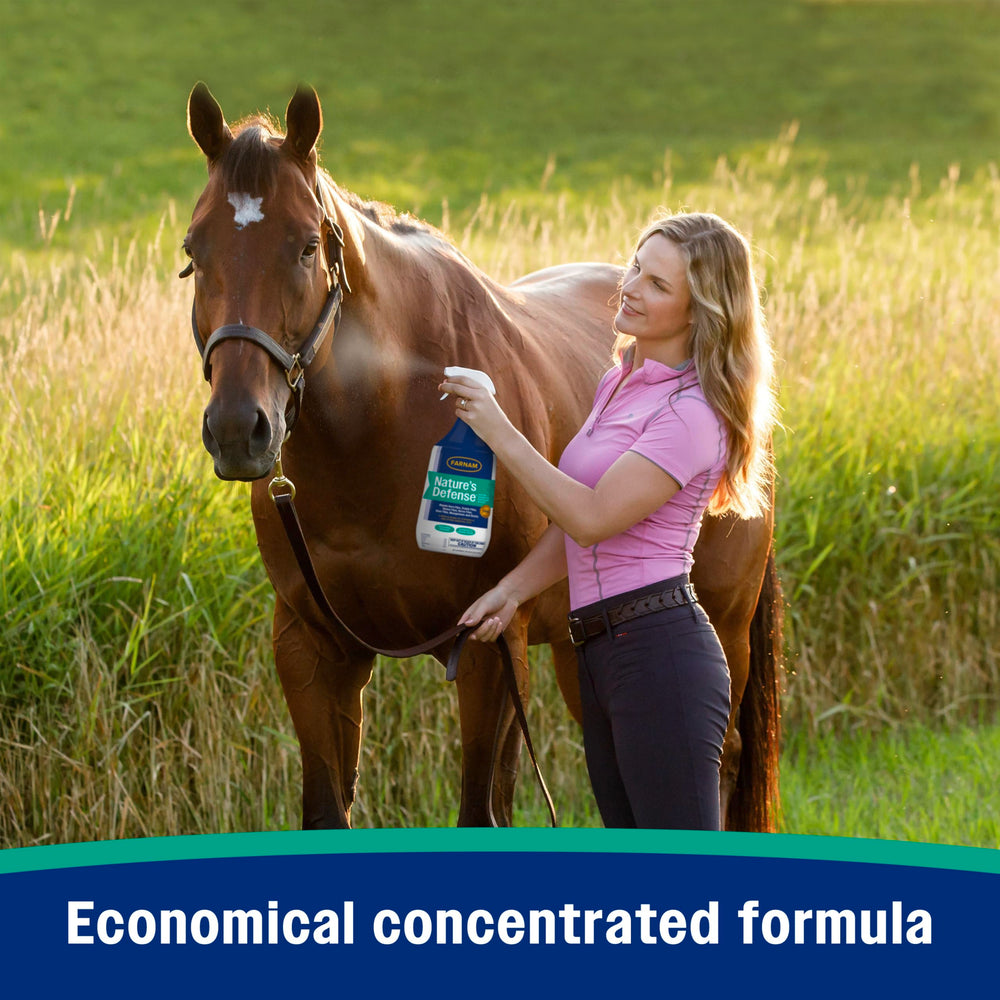 Farnam Nature’s Defense ready-to-use spray demonstrating quick fly relief.