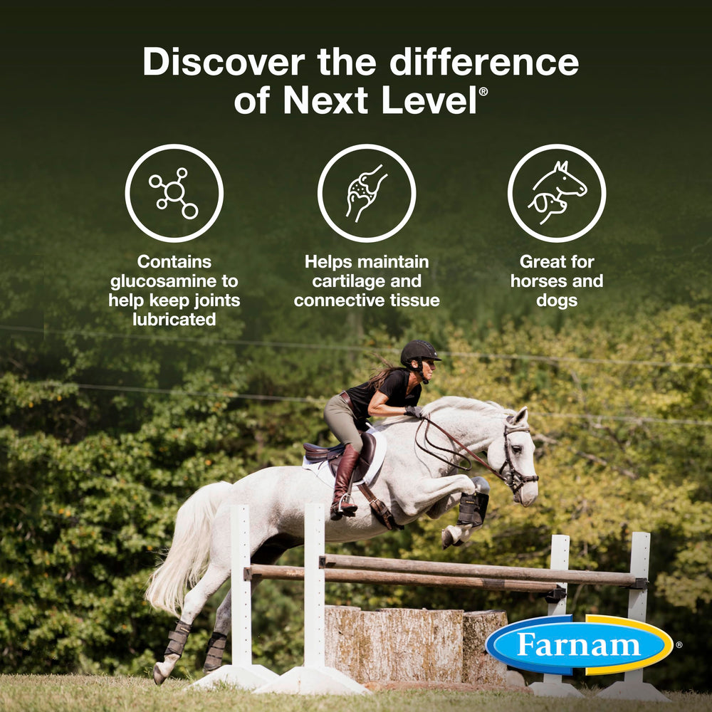 Farnam Next Level Joint Fluid poured onto a horse's daily feed.