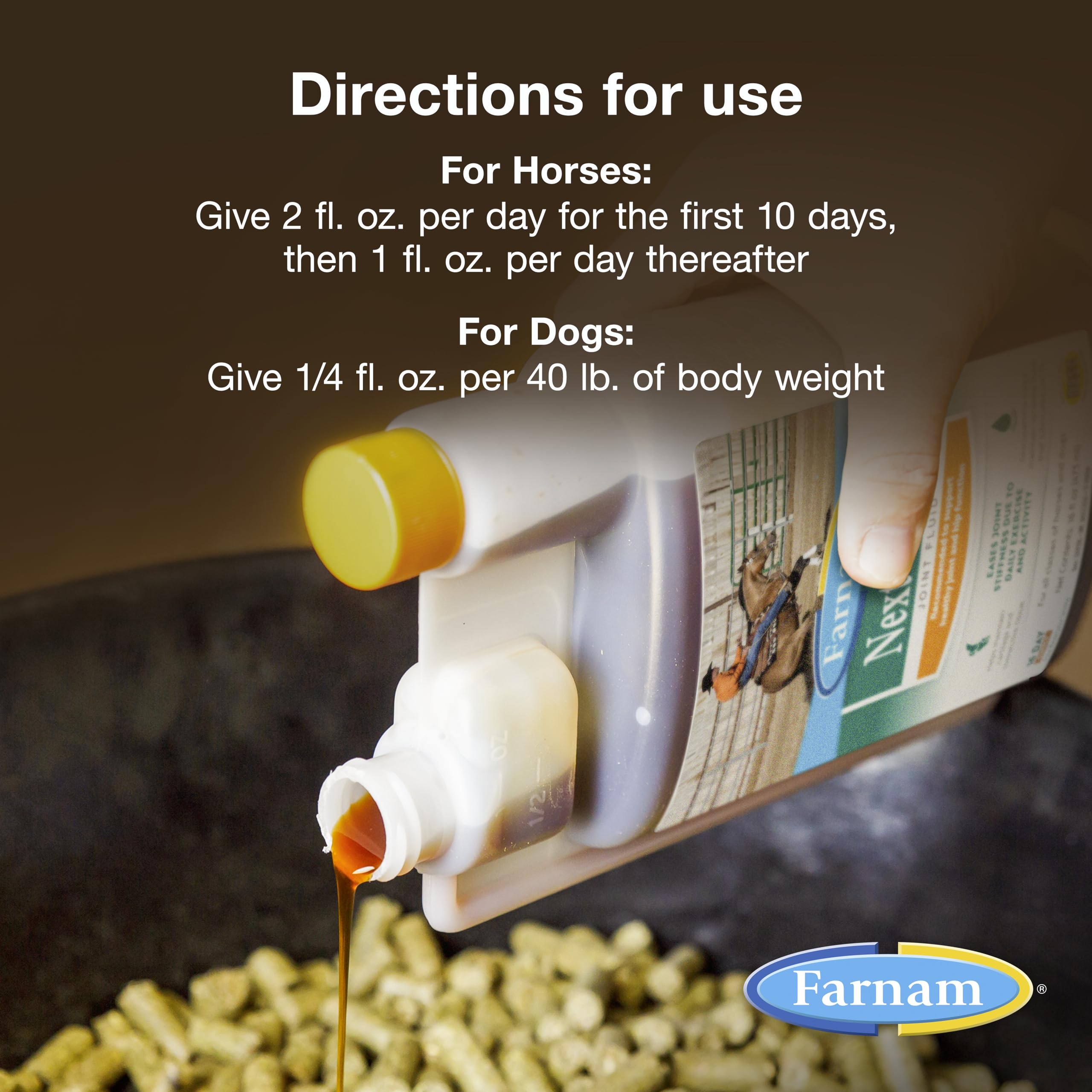 Farnam Next Level Joint Fluid label closeup showing key joint health ingredients.