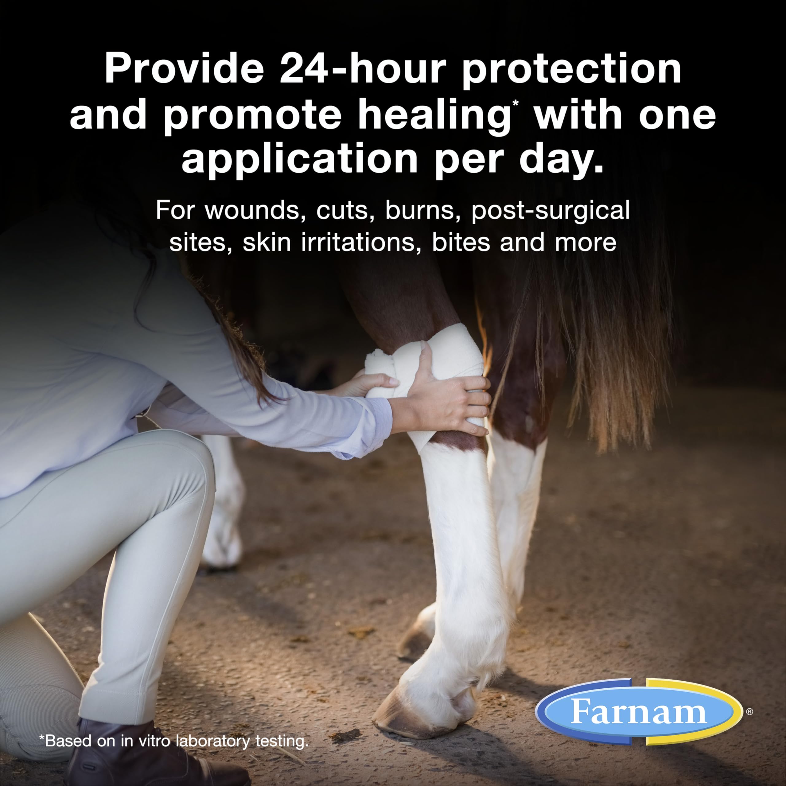 Farnam Purishield Fast-Acting Spray applied to a wound with no sting.