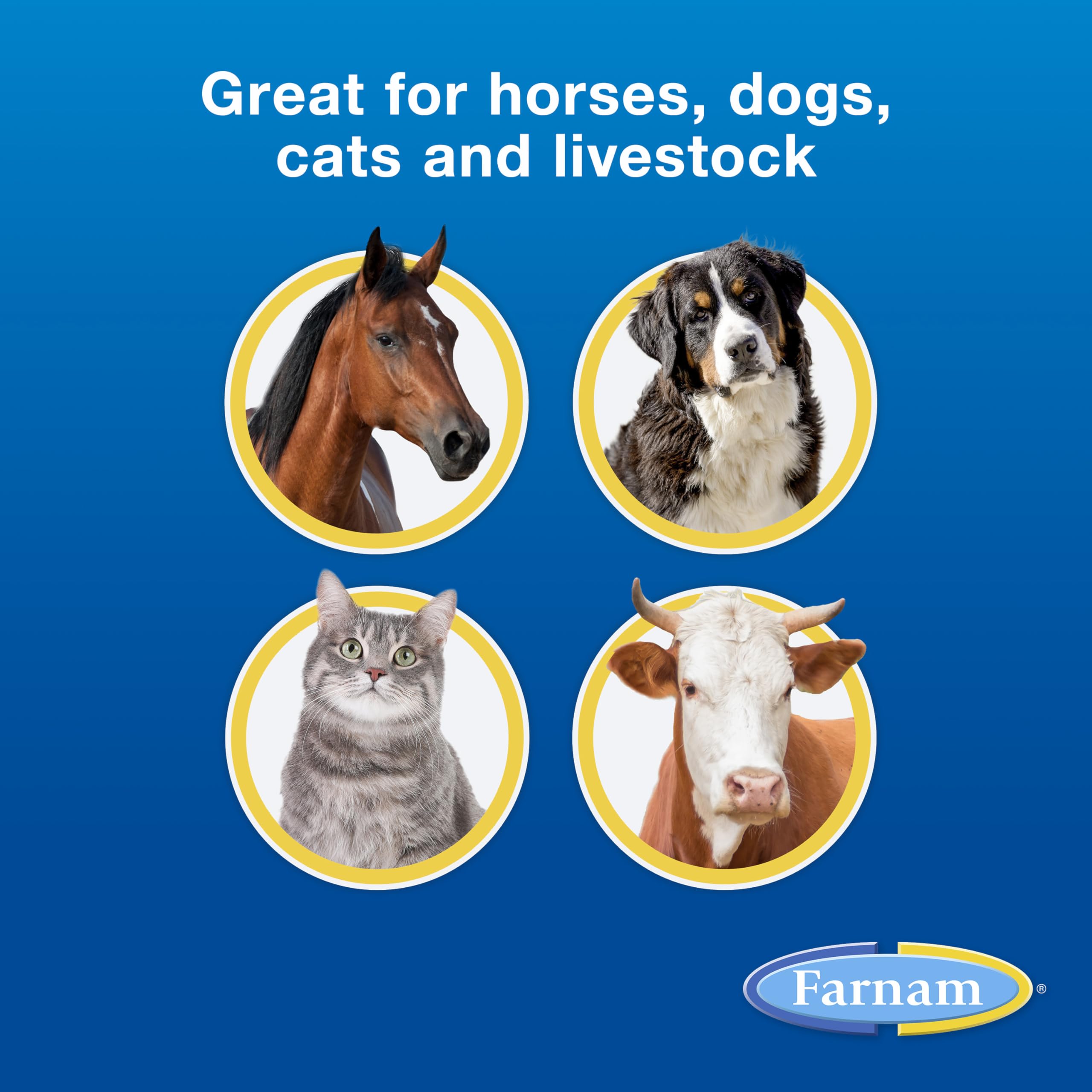 Farnam Purishield used across horses, dogs, cats, and livestock for care.