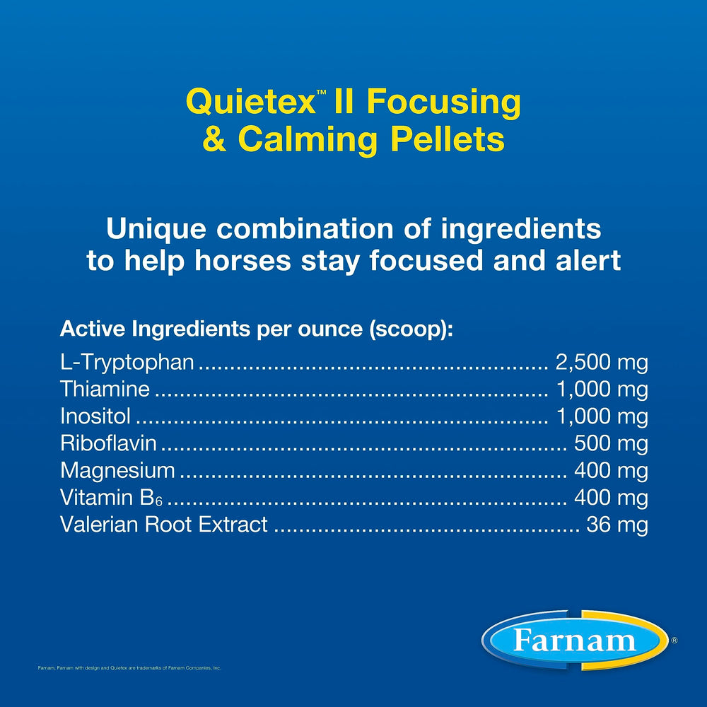 Front label of Farnam Quietex II bottle emphasizes its calming formula
