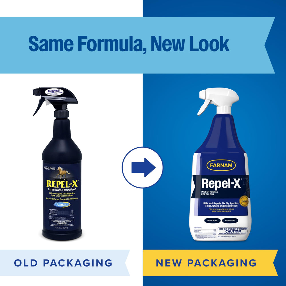Farnam Repel-X barn turnout spray helps control flies on horses in stalls and pastures.