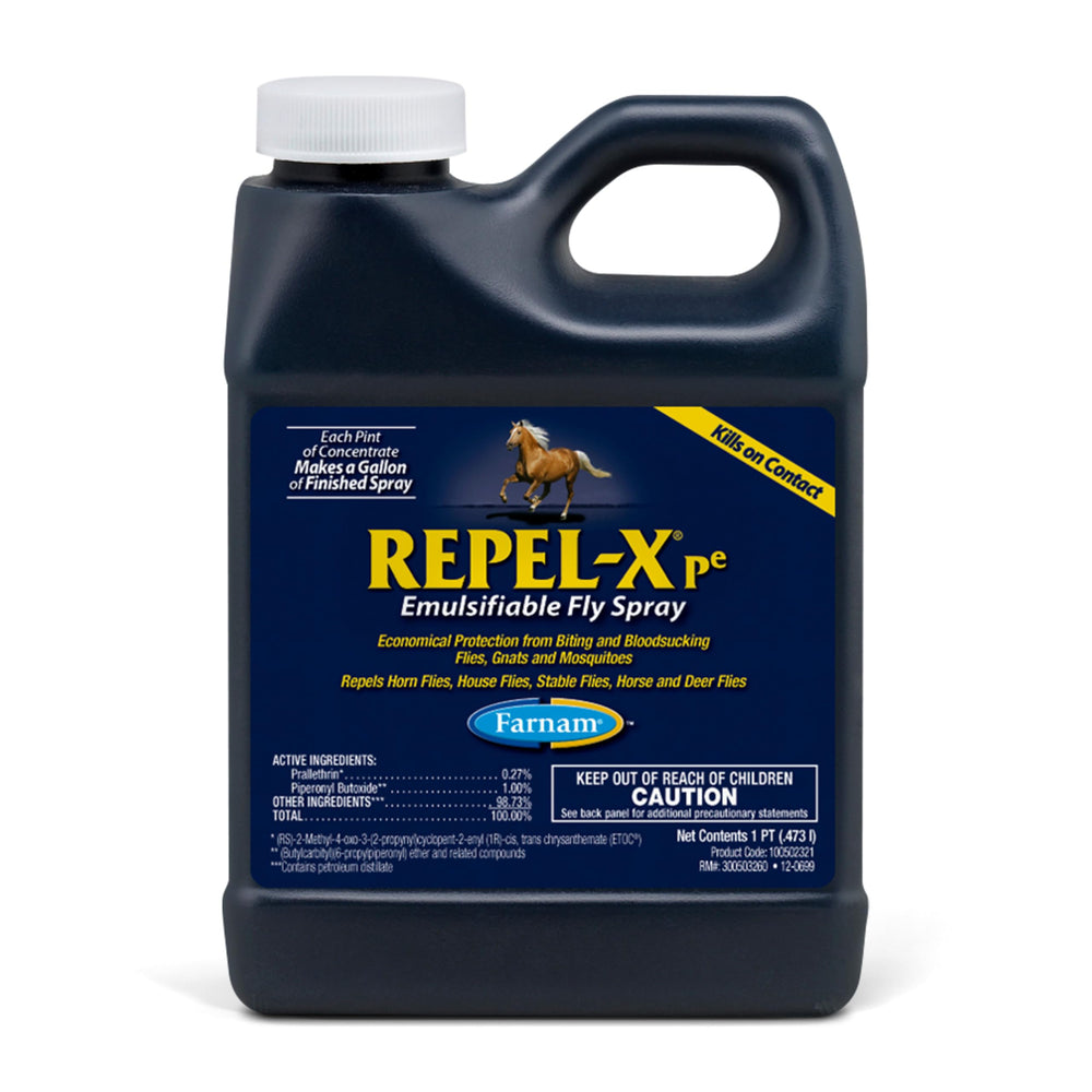 Farnam Repel-X PE concentrate label ready for dilution into horse spray.
