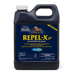 Farnam Repel-X pe Fly Spray bottle on horse to repel flies.