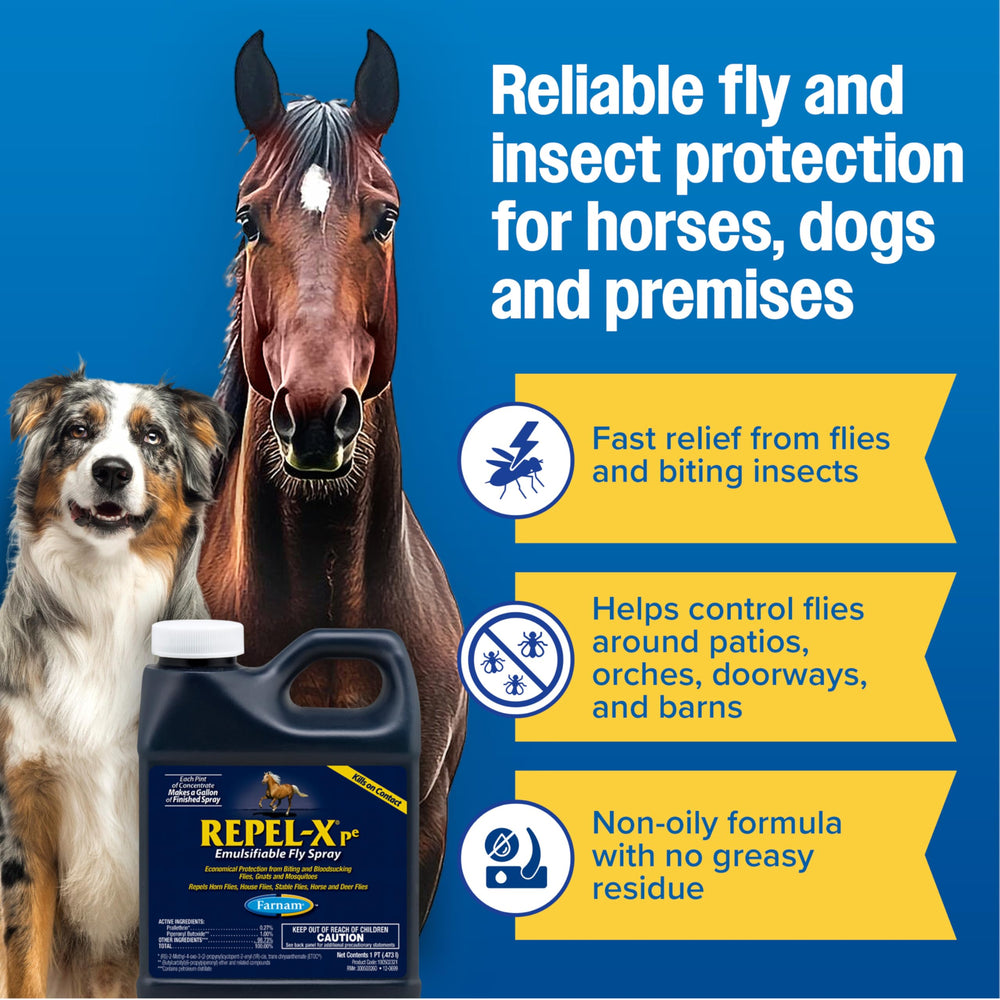 Farnam Repel-X PE applied on horse during turnout to repel biting insects.