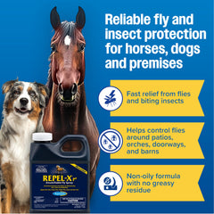 Farnam Repel-X PE applied on horse during turnout to repel biting insects.