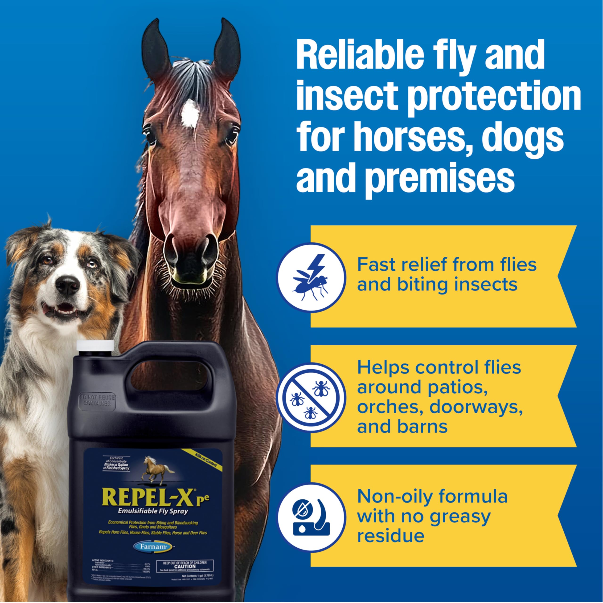 Farnam Repel-X pe applied to dog coat to deter biting insects.