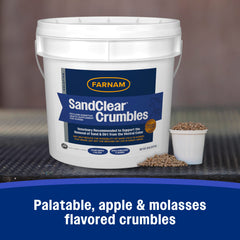 Farnam SandClear Crumbles Apple Molasses flavor boosts palatability and acceptance.