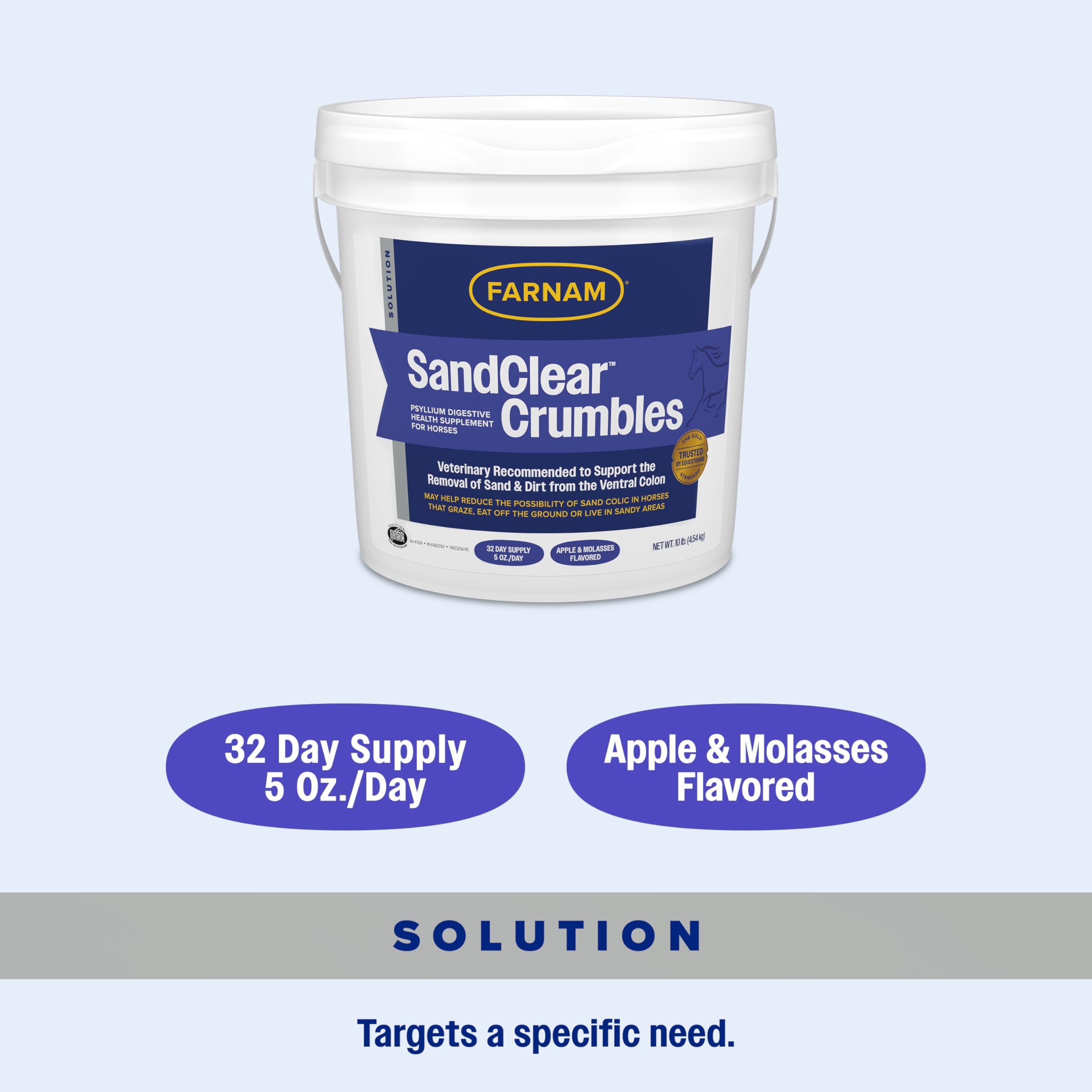 Farnam SandClear Crumbles in a sandy pasture setting