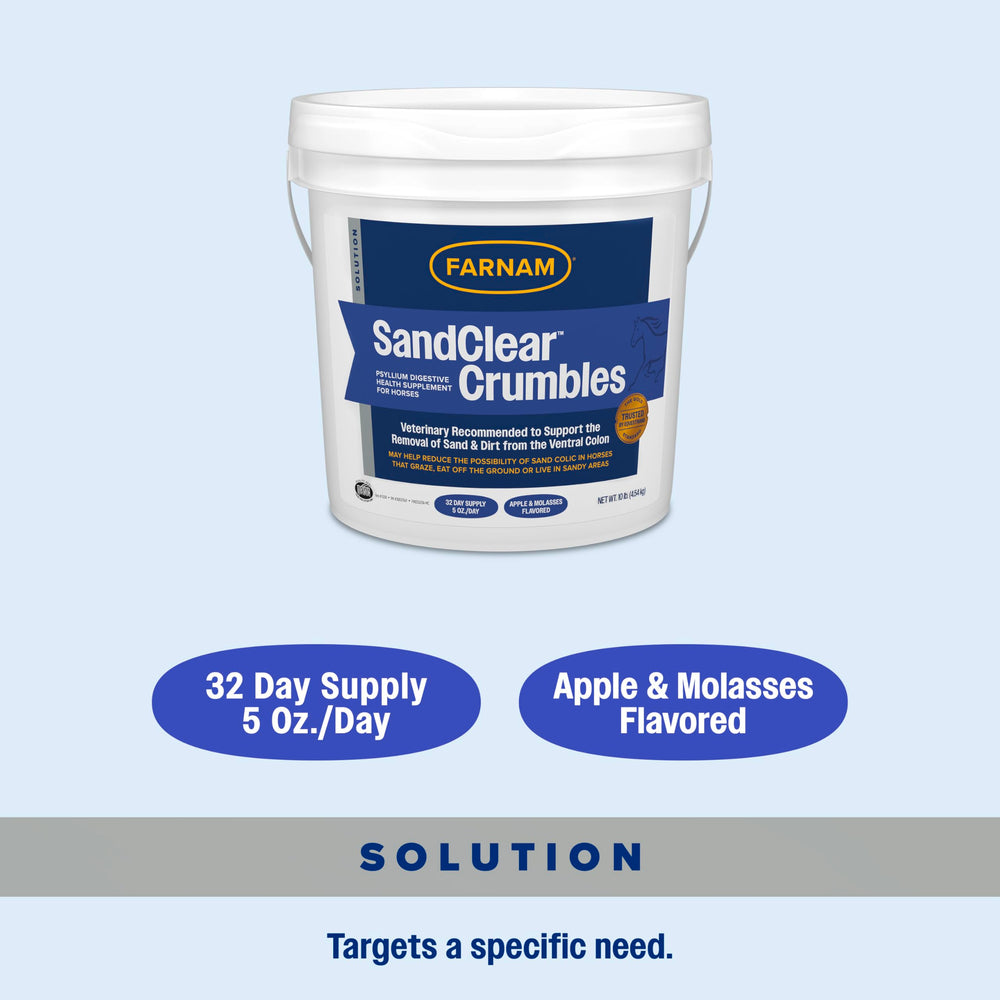 Farnam SandClear Crumbles in a sandy pasture setting