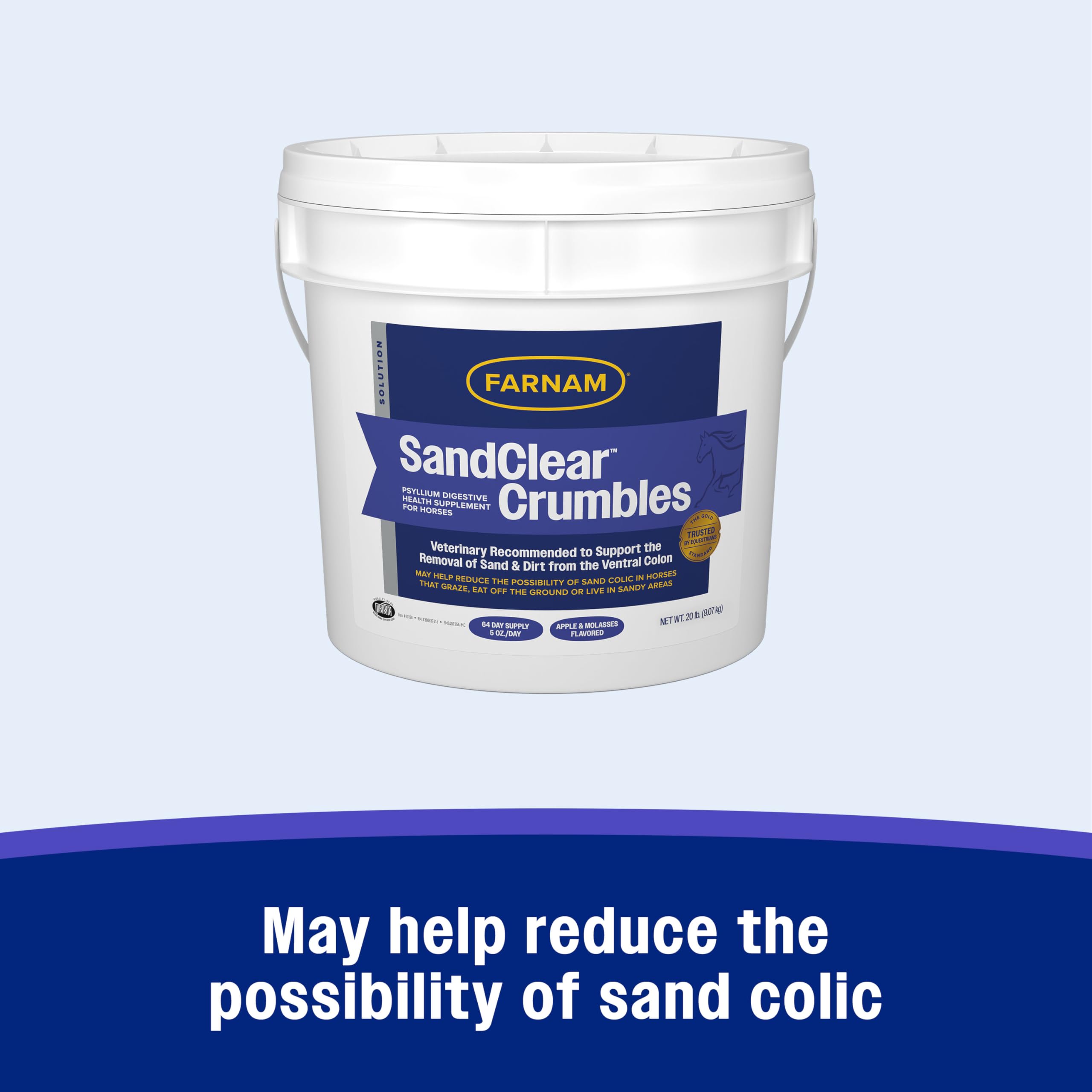 Farnam SandClear Crumbles promotes digestive health in horses of all ages.