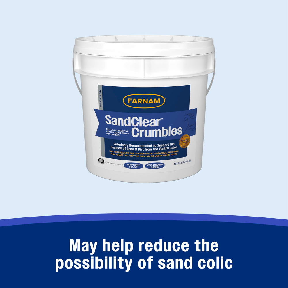 Farnam SandClear Crumbles promotes digestive health in horses of all ages.