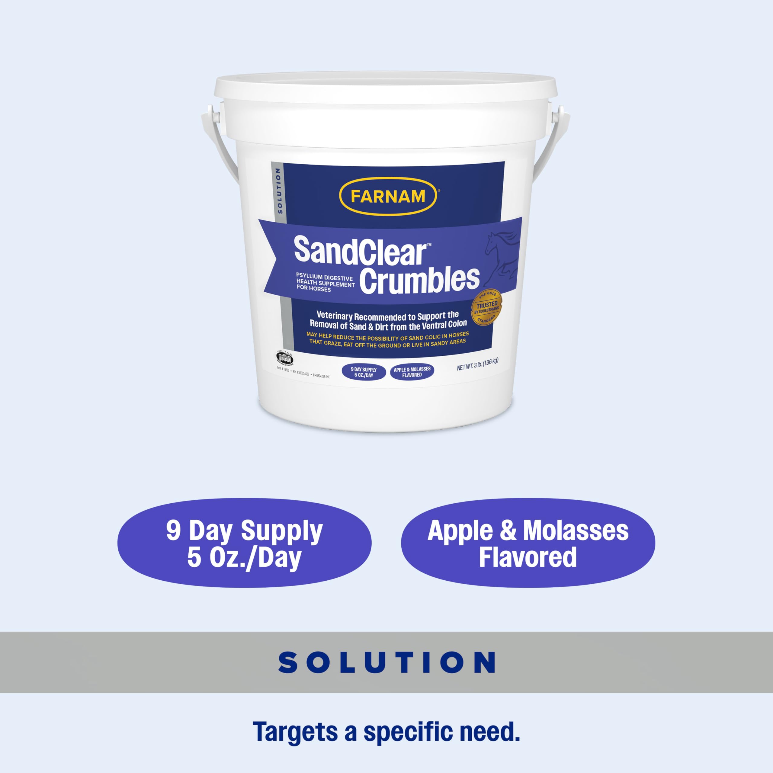 Farnam SandClear 3 lb packaging, ready for stable care