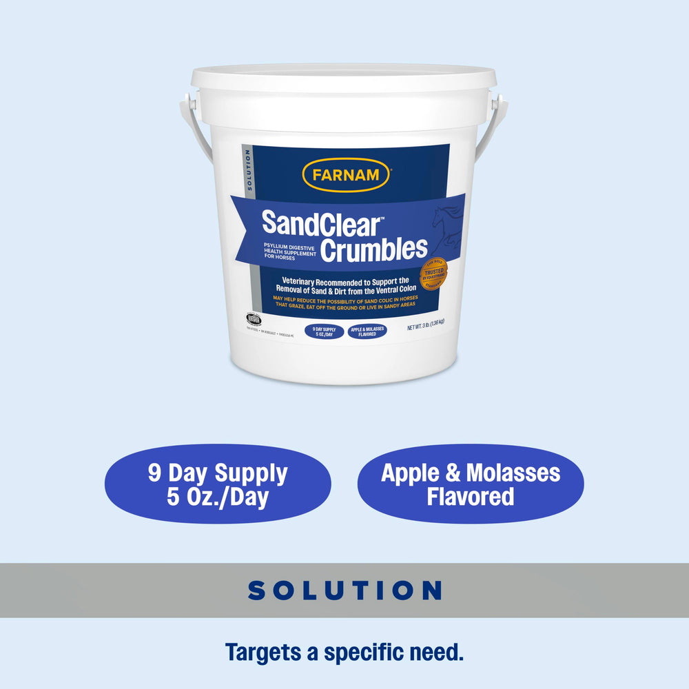 Farnam SandClear 3 lb packaging, ready for stable care