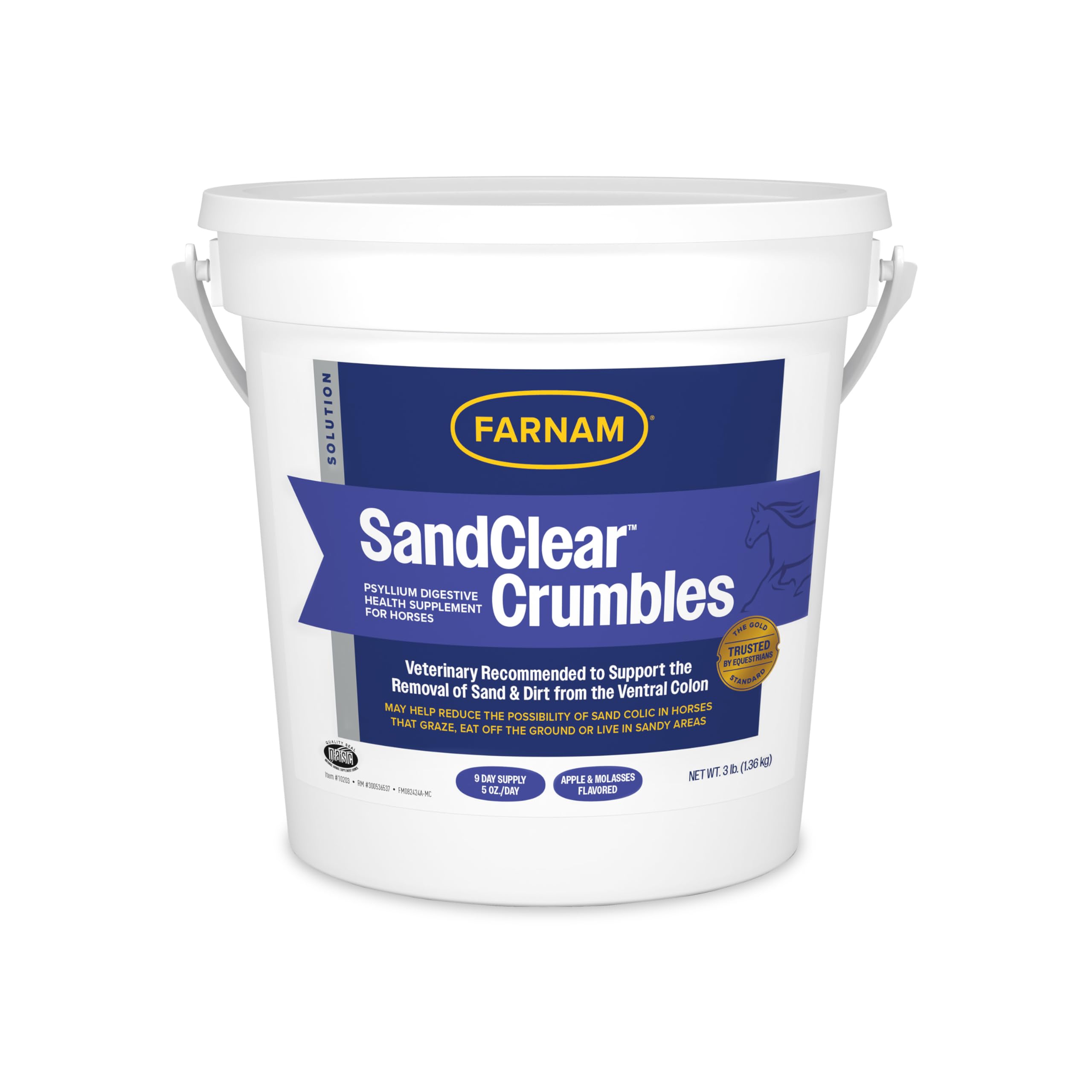 Farnam SandClear Crumbles jar front, palatable psyllium for sand removal