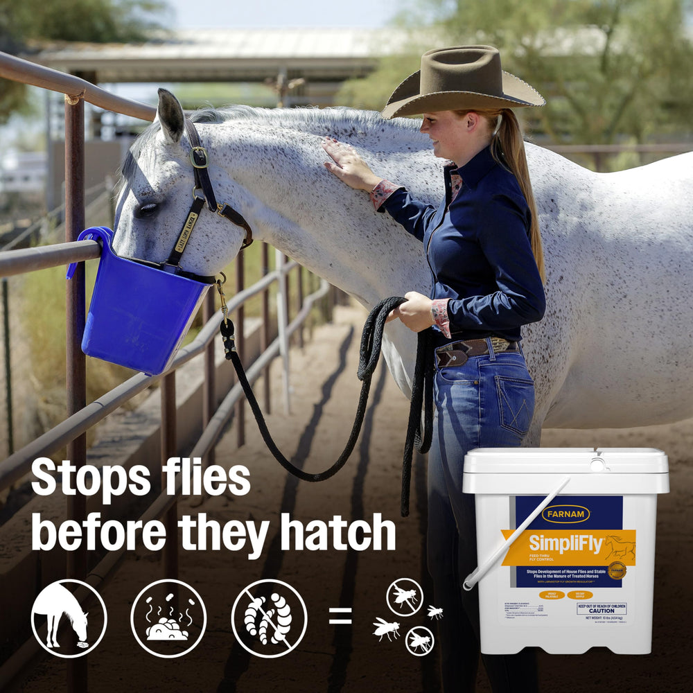 Diflubenzuron active ingredient in Farnam SimpliFly targets larvae.