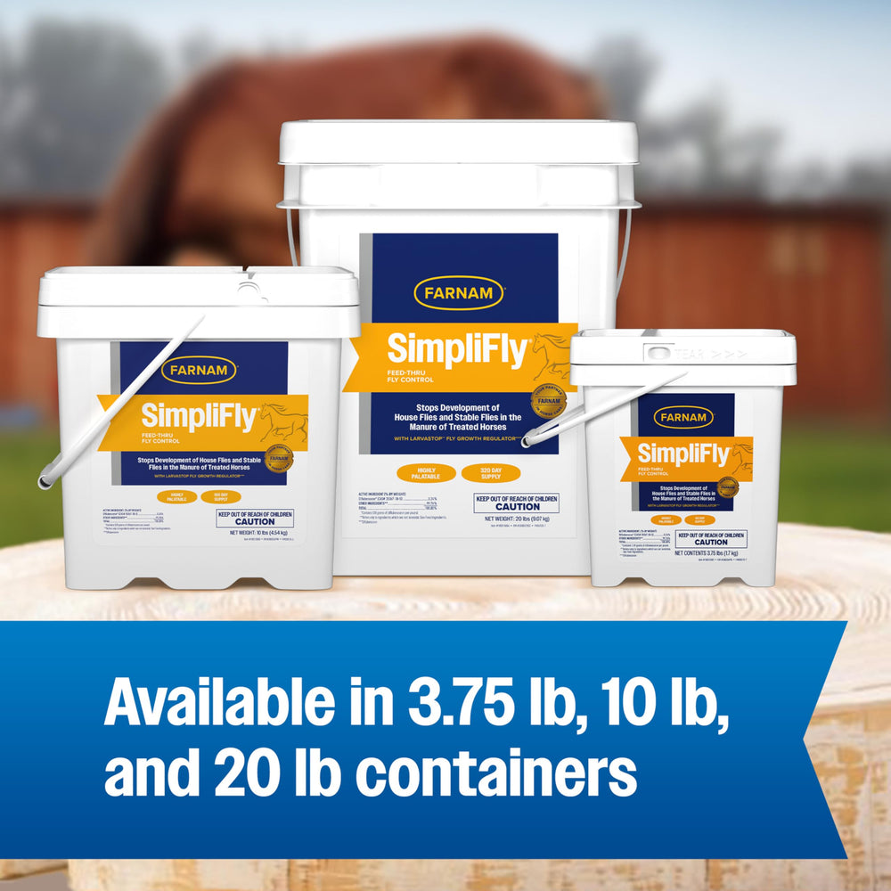 Farnam SimpliFly fed in barn and pasture settings for fly management.