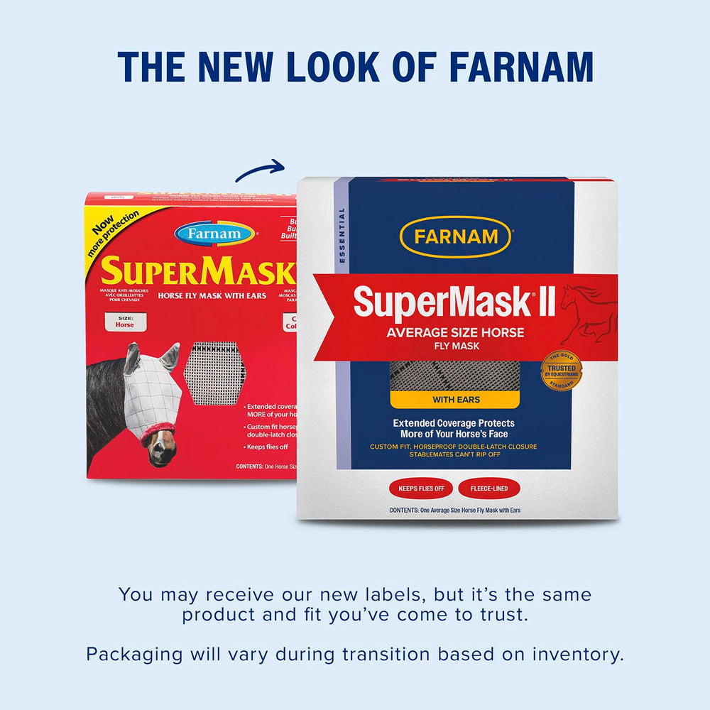 Farnam SuperMask II double-latch closure under jaw improves stay power during play