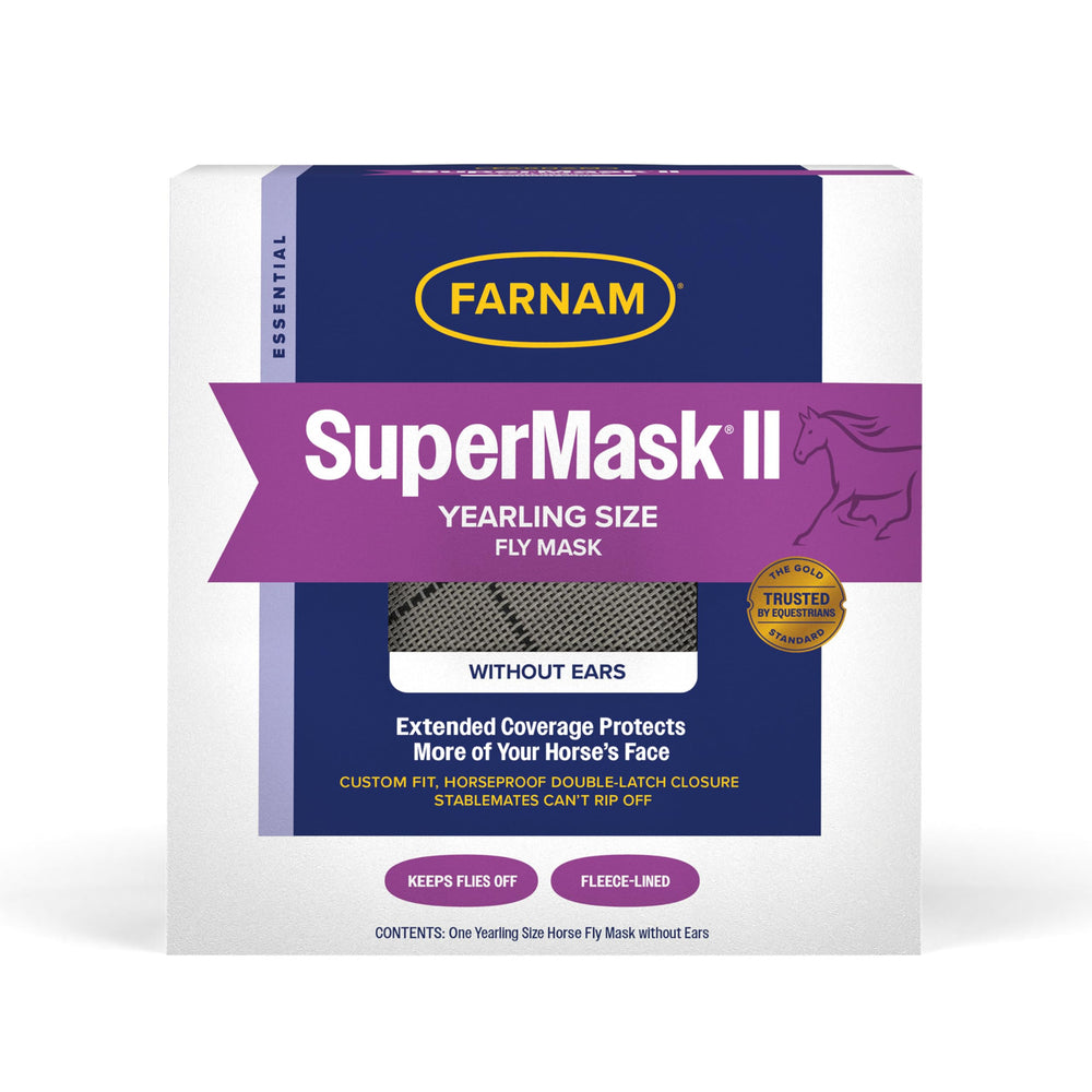 Farnam SuperMask II under-jaw double-latch offers secure fit for active horses