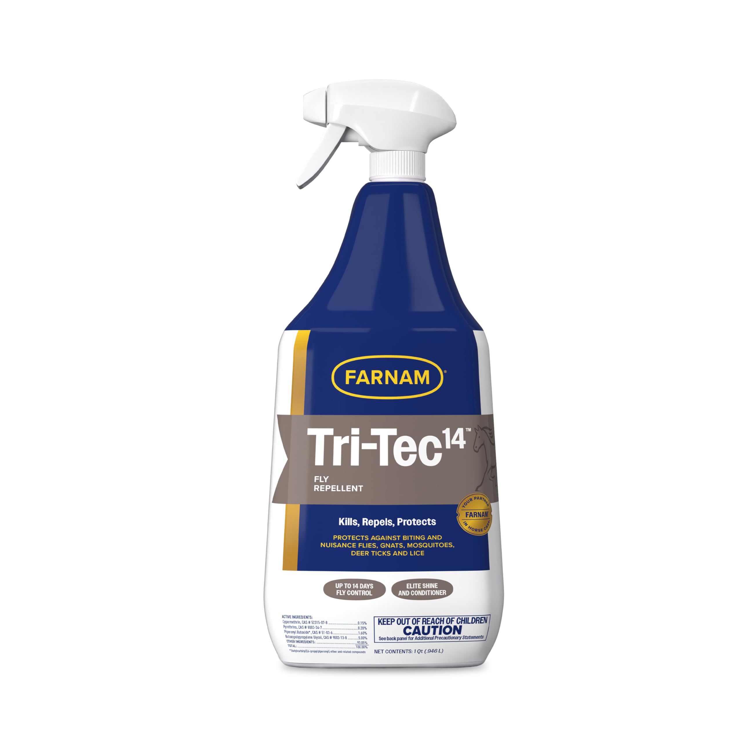 Farnam Tri-Tec 14 fly spray bottle ready for use on horses