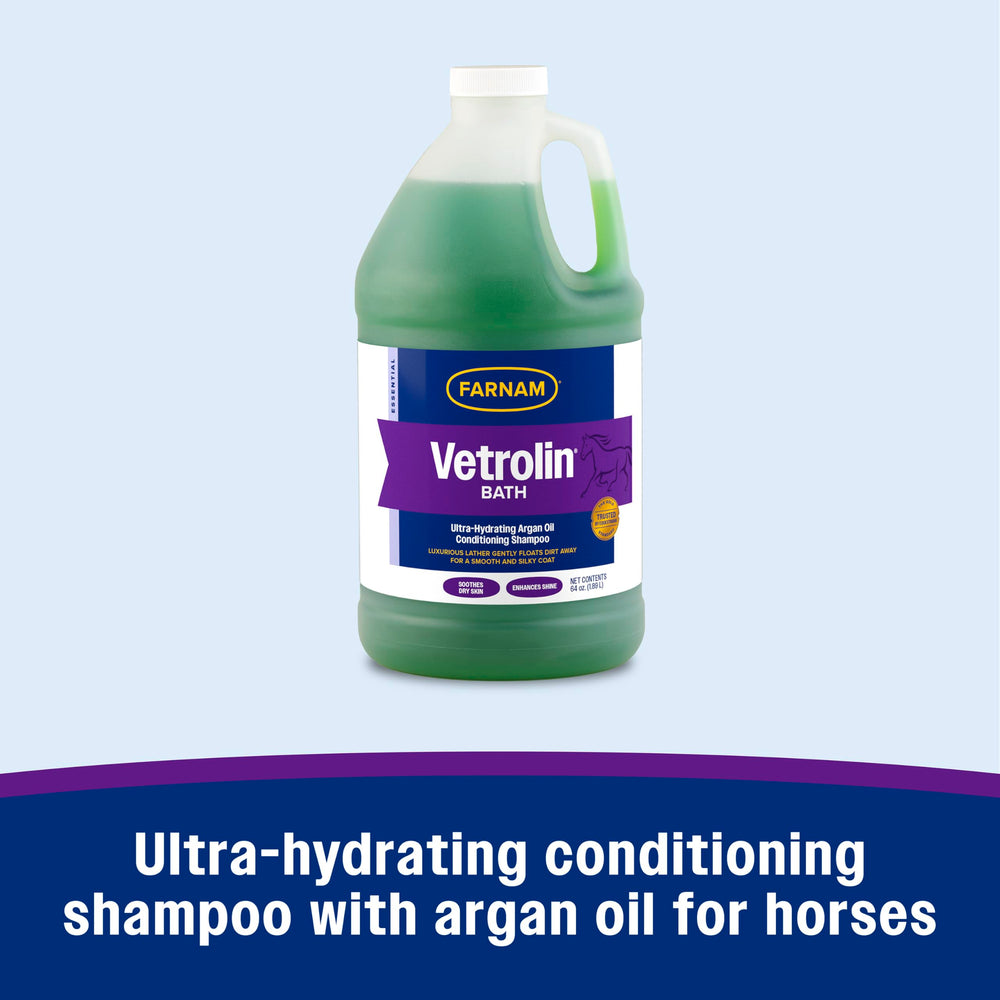 Farnam Vetrolin Bath argan oil ingredient boosts coat shine.