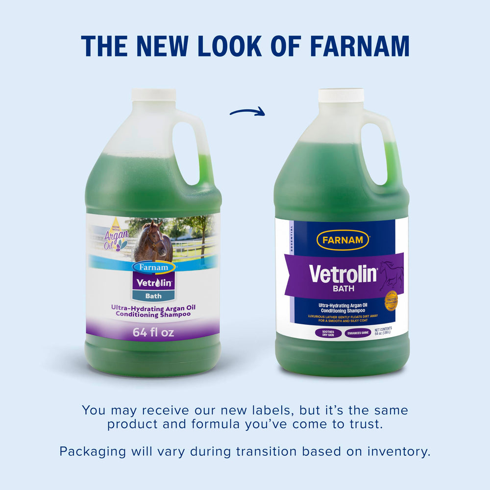 Farnam Vetrolin Bath rich lather lifting dirt during grooming.