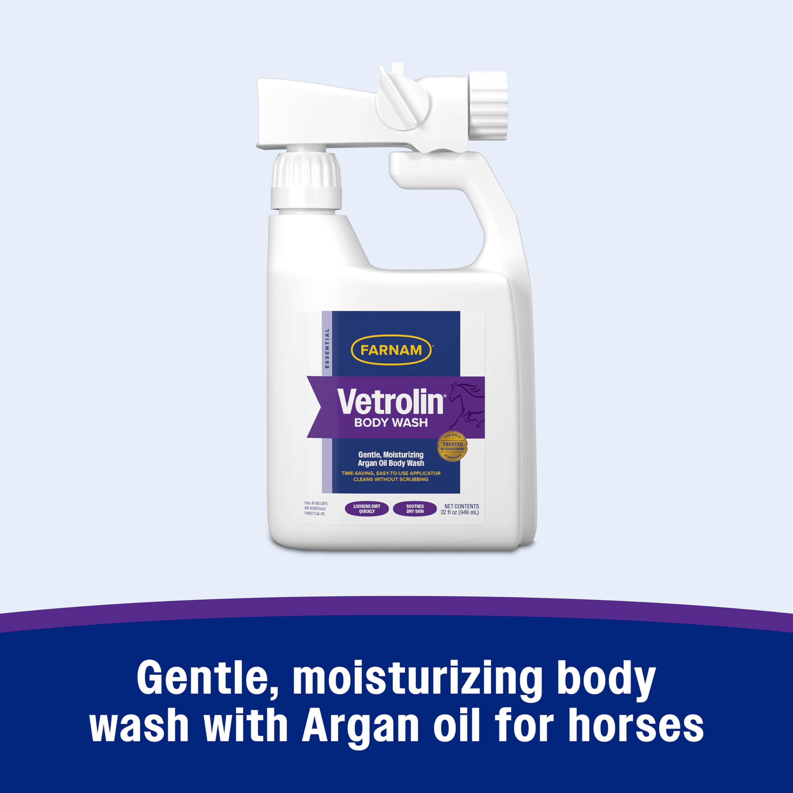Farnam Vetrolin Body Wash argan oil nourishes and conditions coats during bath.