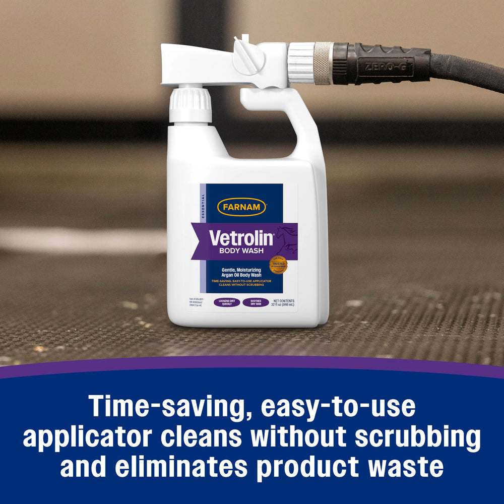Farnam Vetrolin Body Wash rinses out easily leaving a fresh Vetrolin scent.