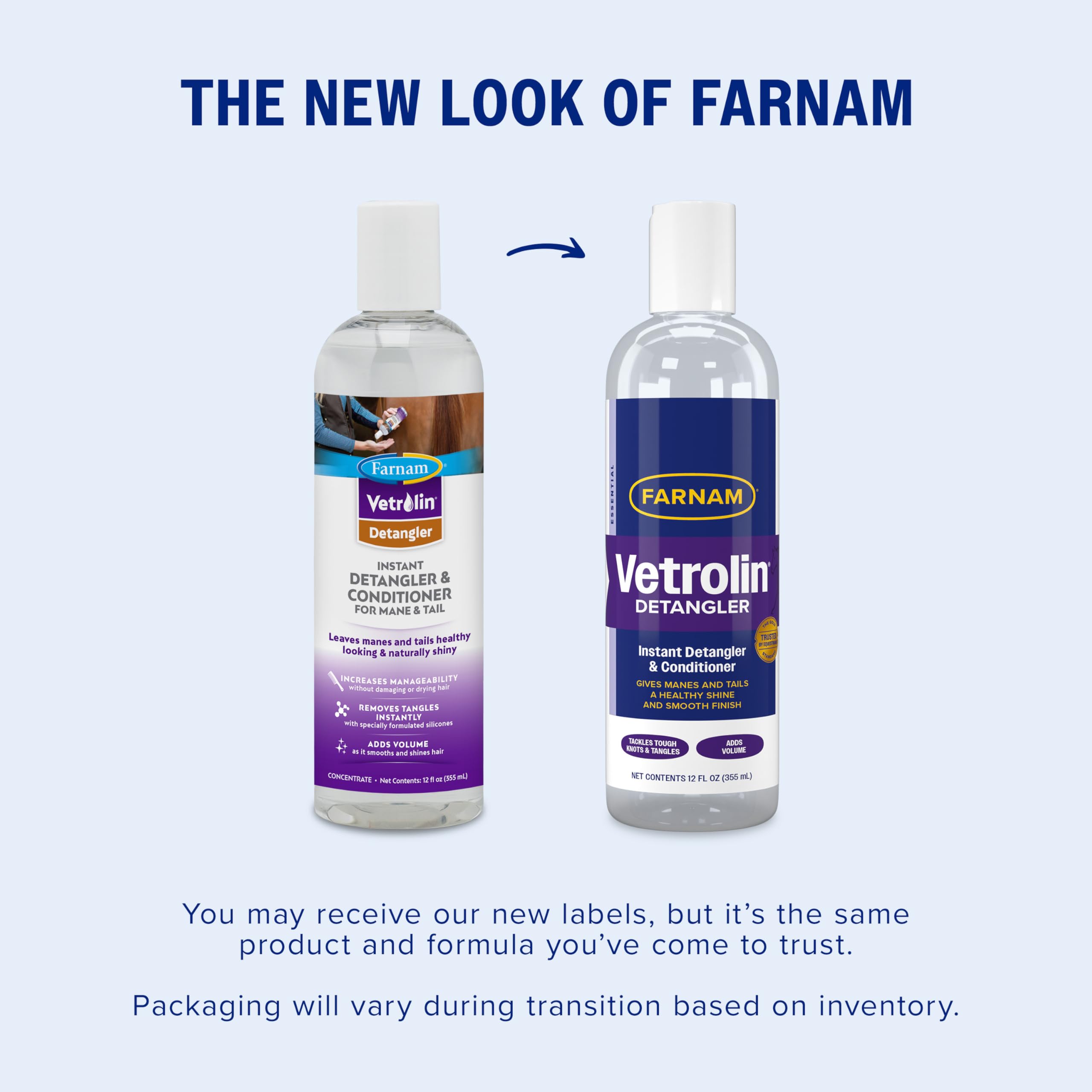 Farnam Vetrolin after-use shine on horse hair for a glossy tail