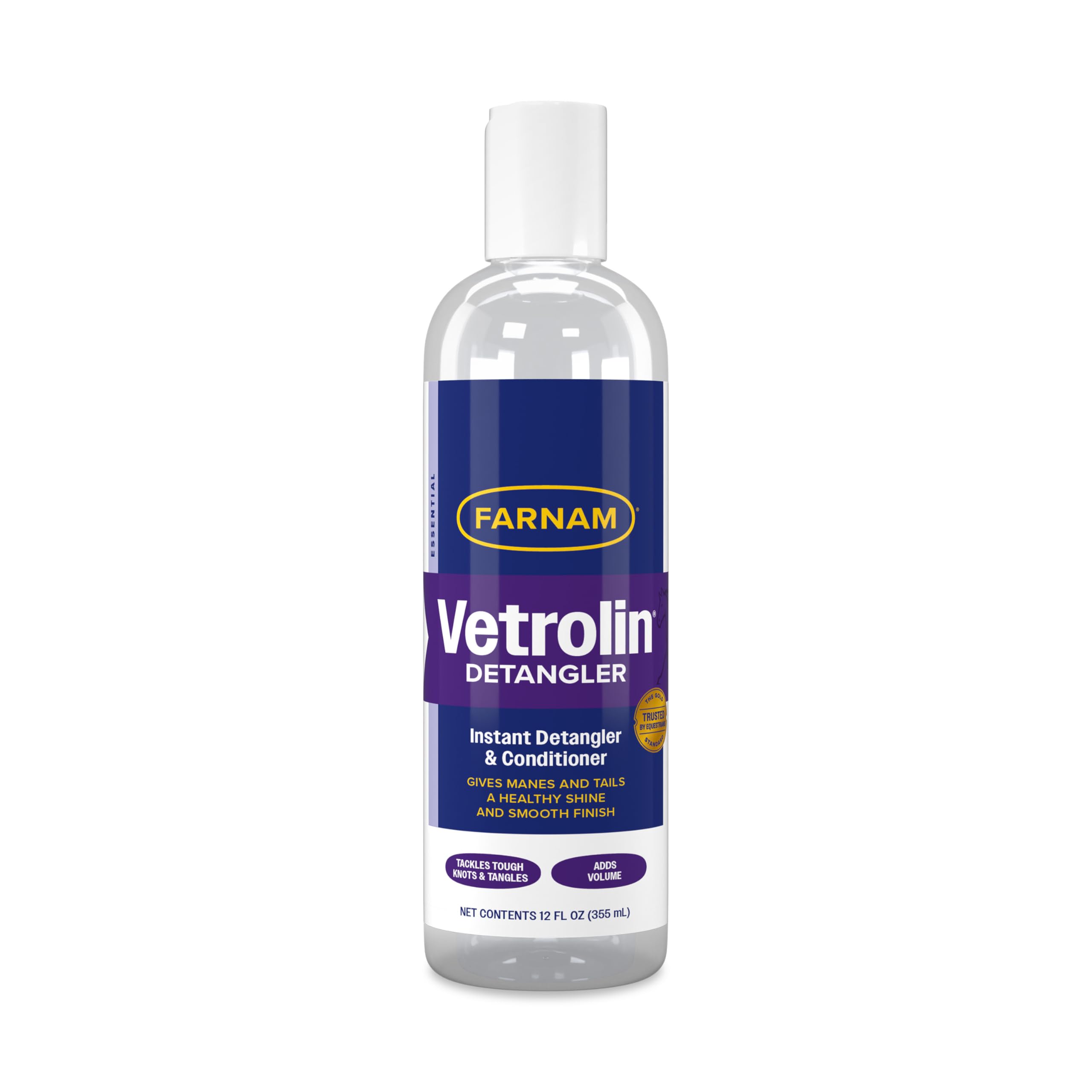 Farnam Vetrolin Instant Detangler bottle showing fast detangling for smooth mane