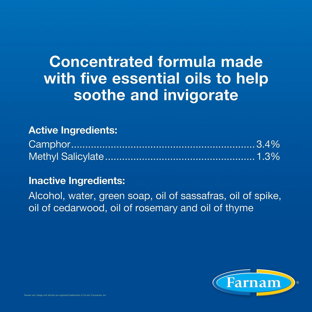Five essential oils infusion with Vetrolin liniment and calming aroma.