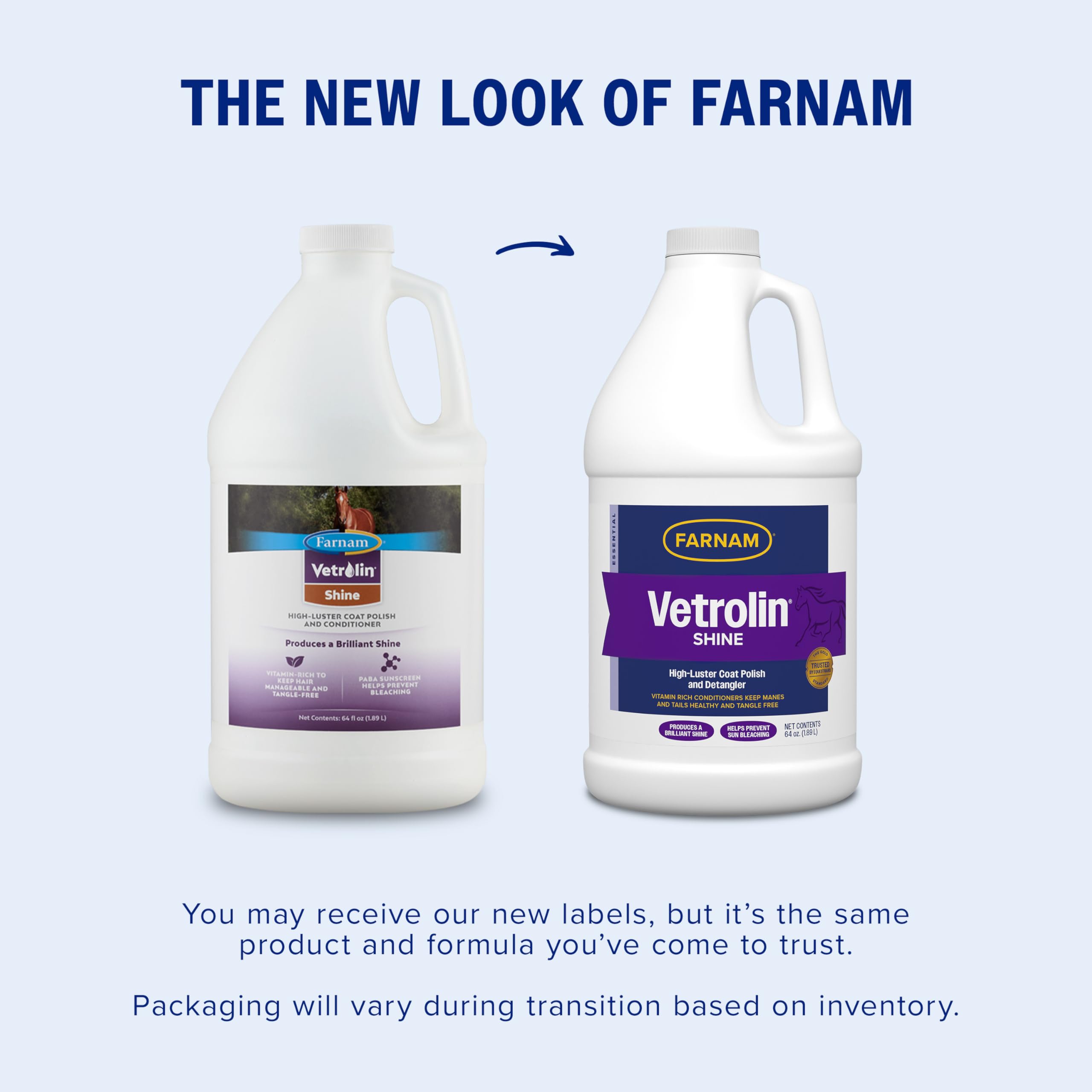 Farnam Vetrolin Shine applied on horse coat showing detangling ease.