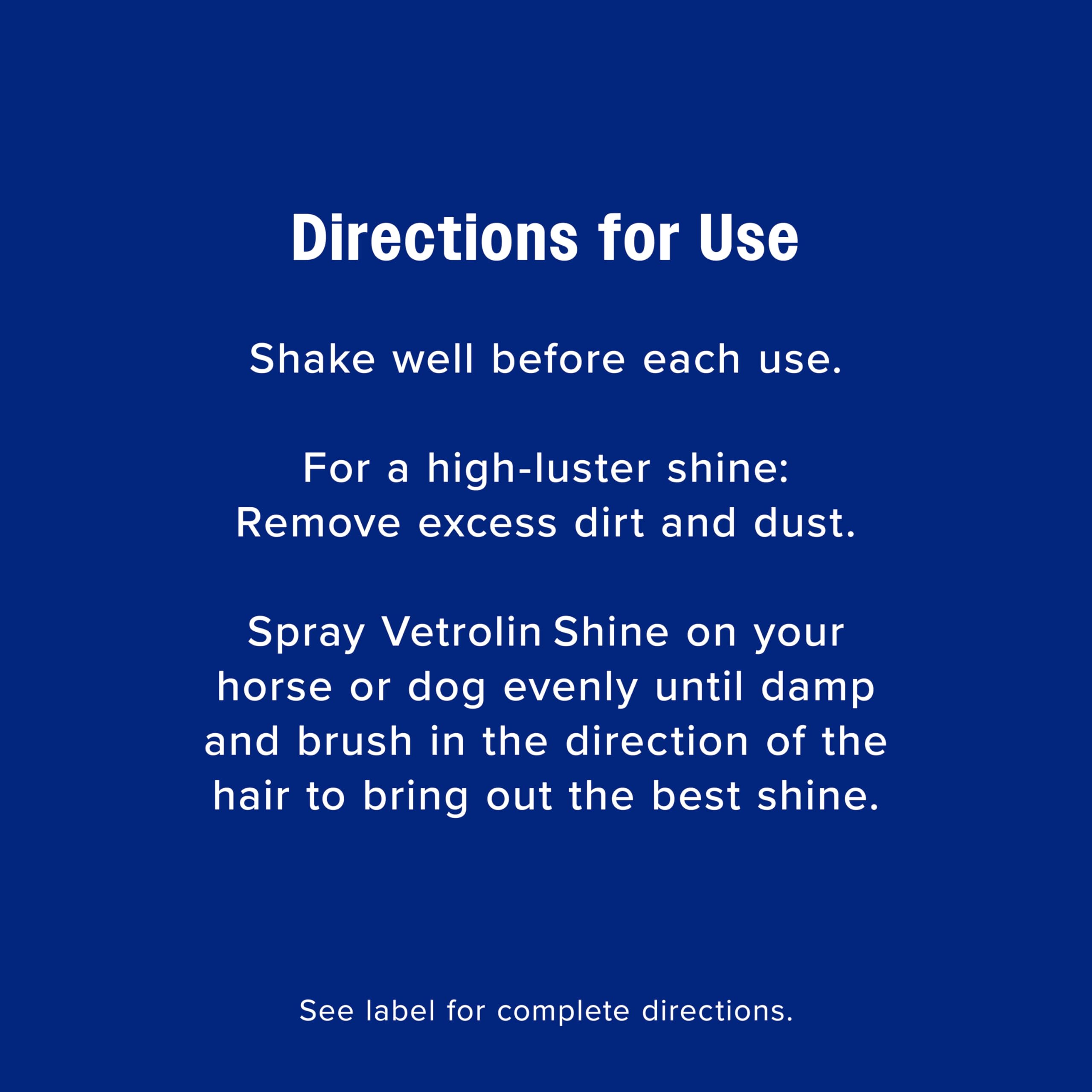 Farnam Vetrolin Shine protects against dust and weather on coats.