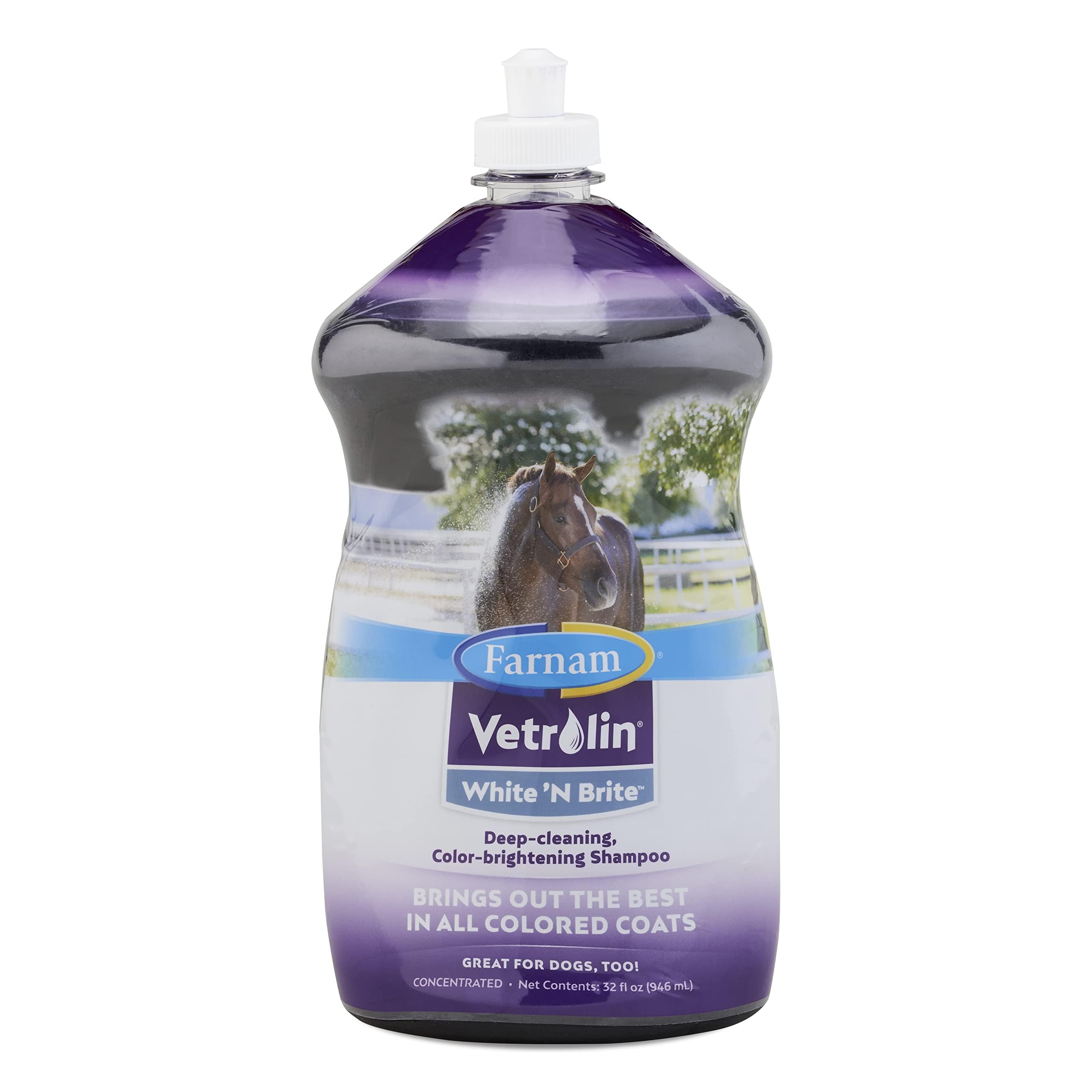 Farnam Vetrolin White N Brite Shampoo bottle brightens coats and softens hair