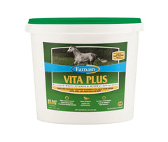 Farnam Vita Plus bottle with pellets supporting overall health in horses.