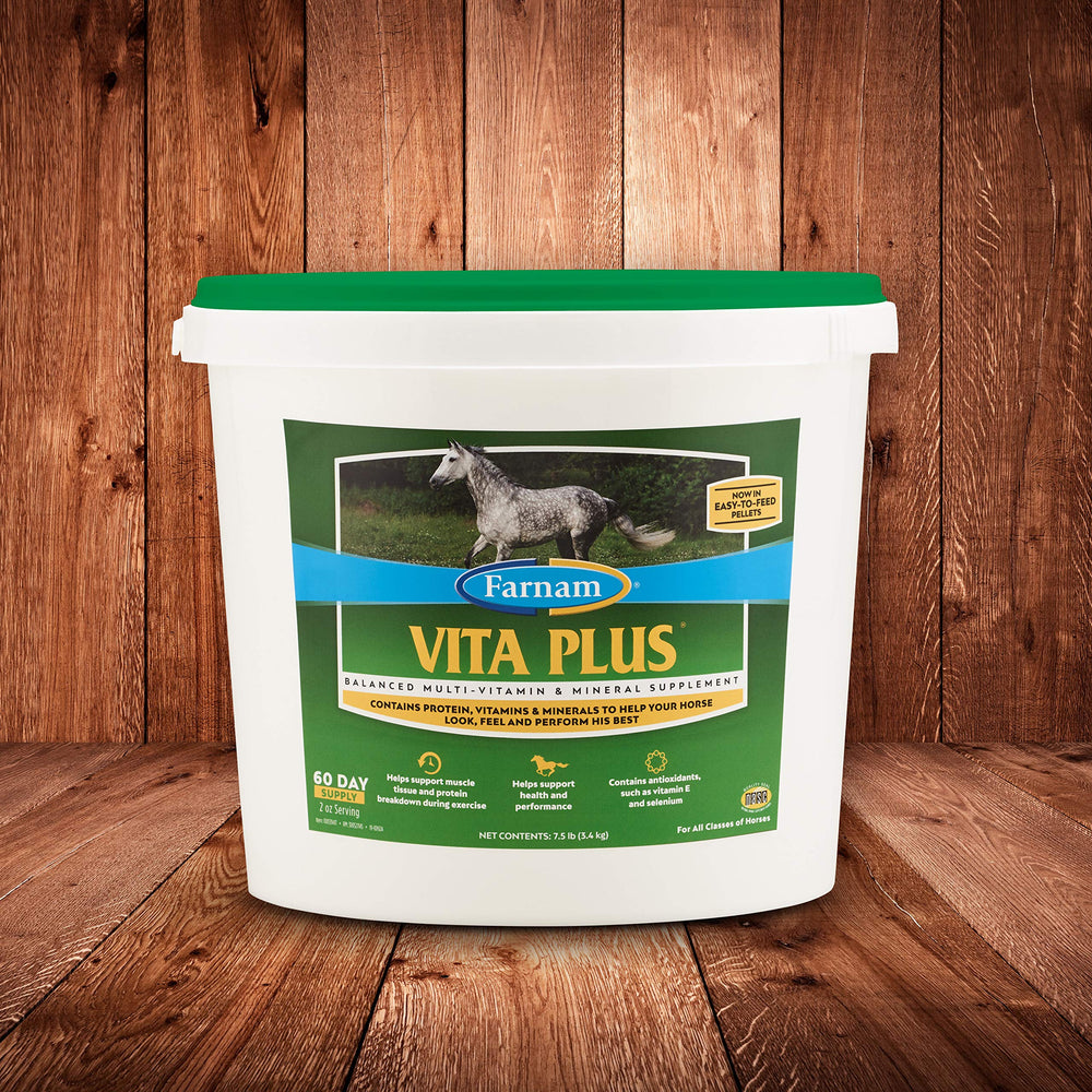 Close-up of Vita Plus pellets highlighting palatable texture for daily feeding.