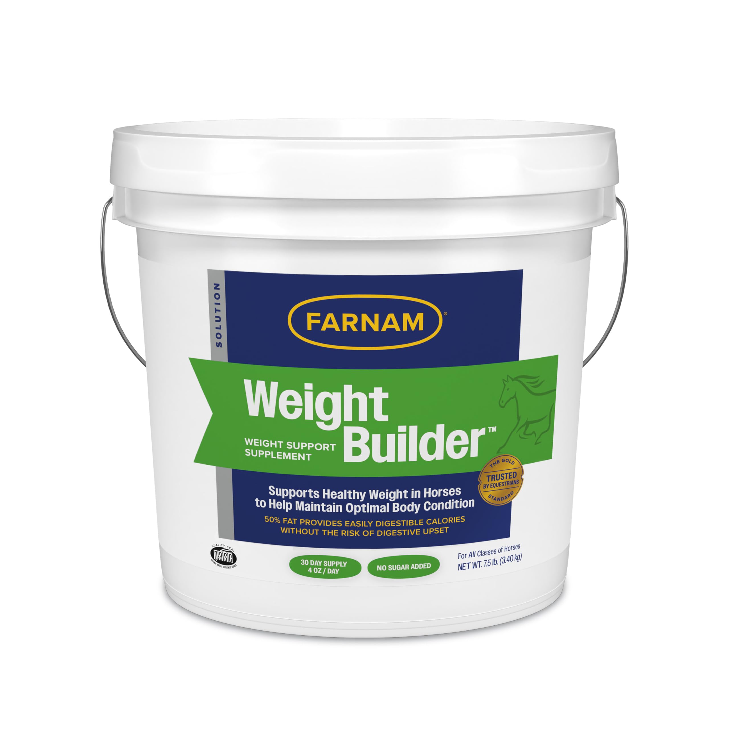 Farnam Weight Builder bottle pour showing easy dosing for calorie support